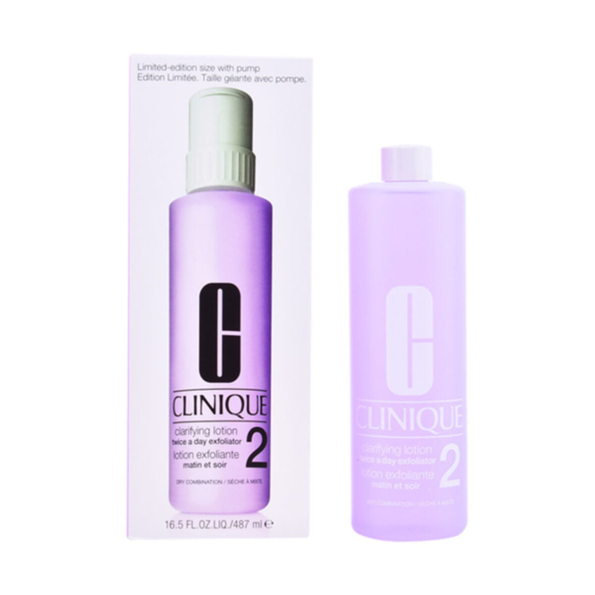 Clinique Clarifying Lotion 2 in limited edition packaging, designed for combination to dry skin, 16.5 FL OZ.