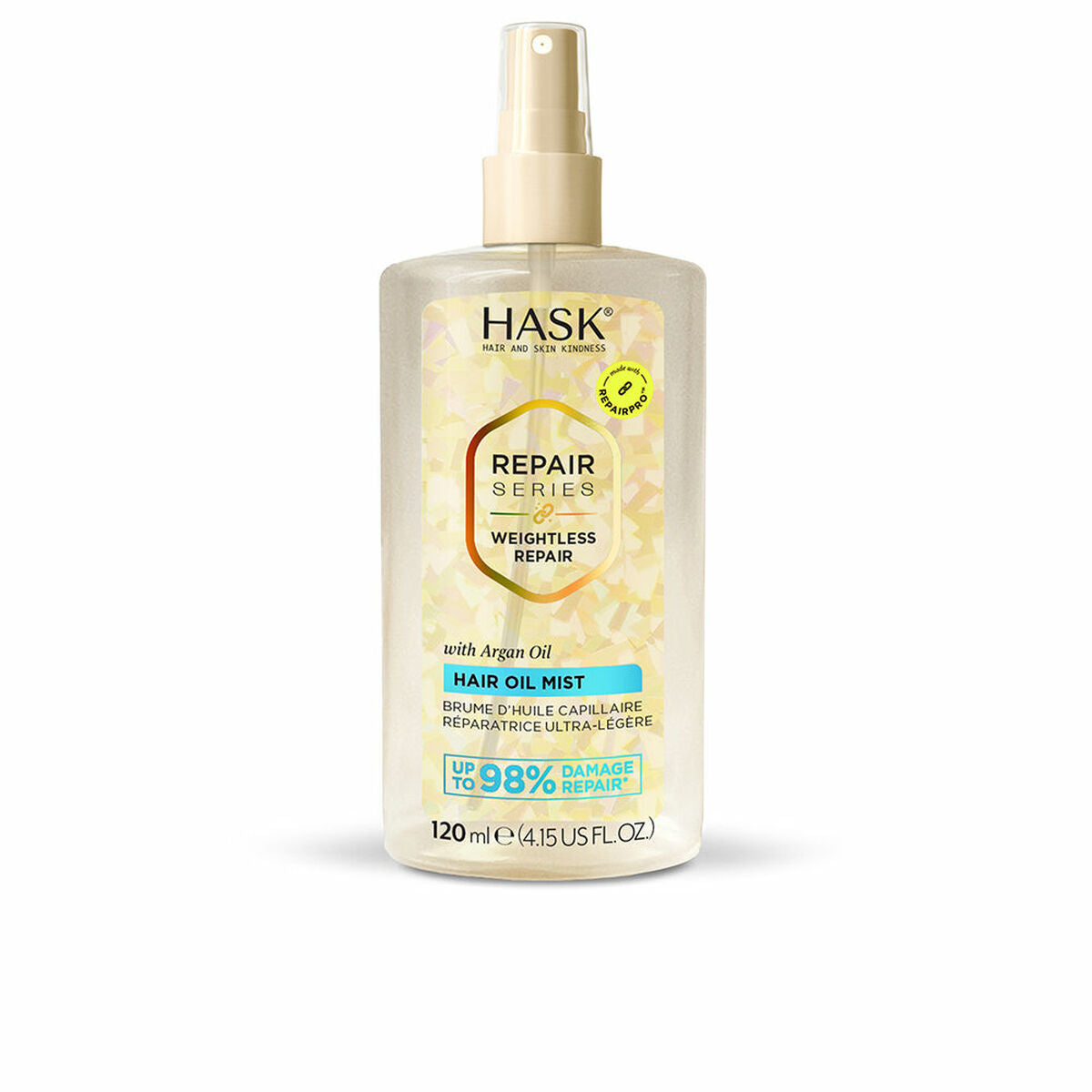 HASK REPAIR SERIES Hair Oil Mist 120 ml for damaged hair repair, enriched with argan oil, sulfate-free, unisex hair care.