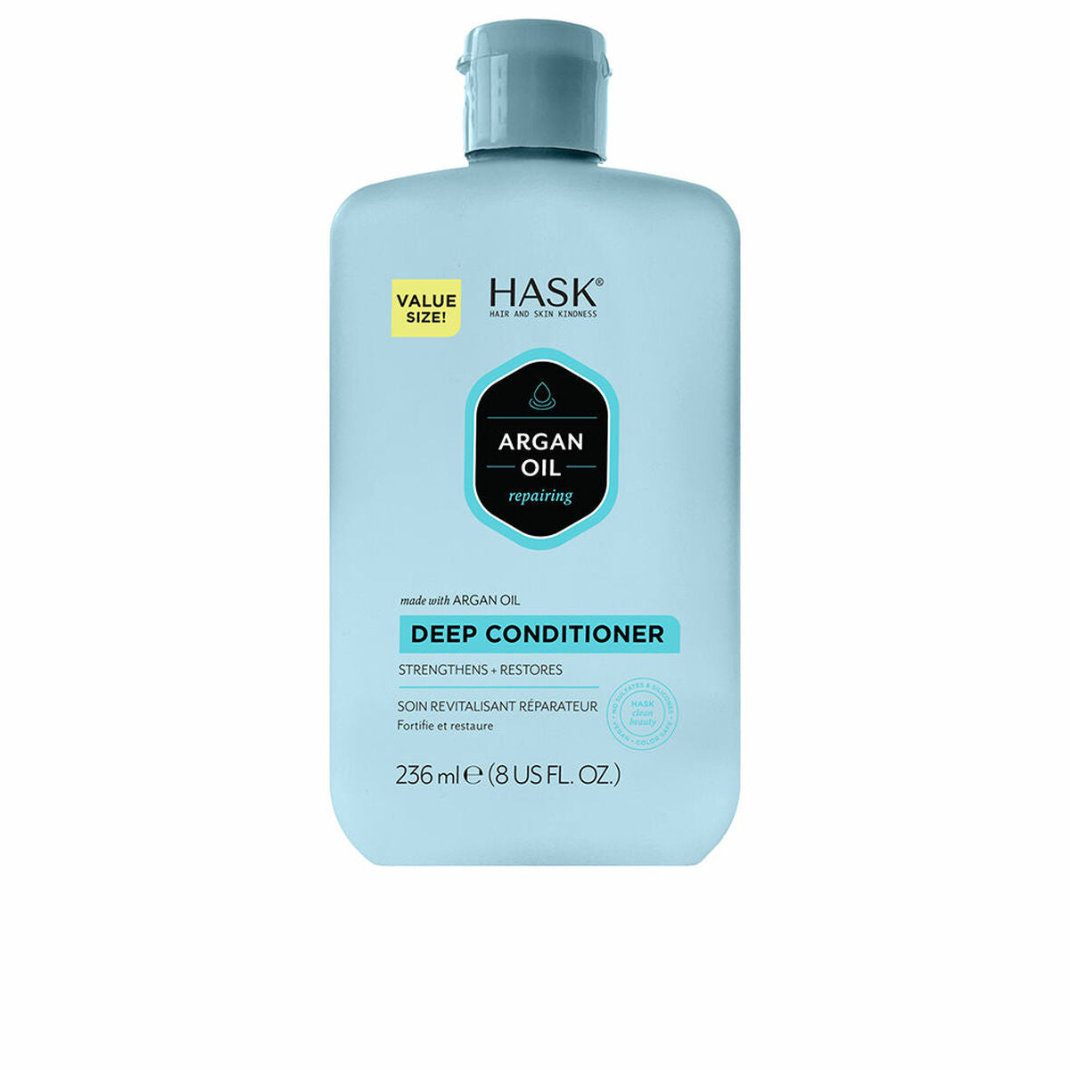 Masque réparateur HASK ARGAN OIL pour cheveux abîmés, enrichi en huile d'argan, 236 ml, unisexe.