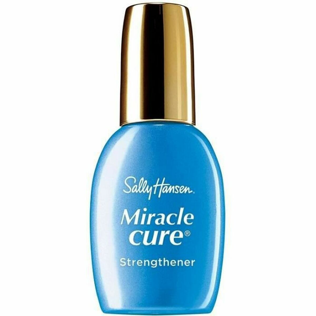 Durcisseur d'ongles Sally Hansen Miracle Cure 13,3 ml, soin renforçant pour ongles, flacon bleu avec bouchon doré.