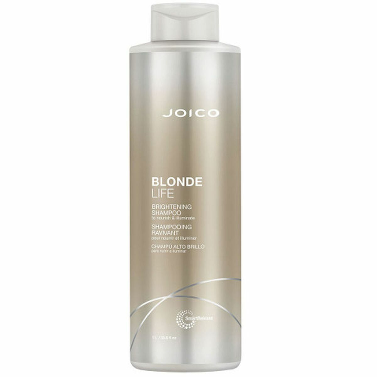 Joico Blonde Life Brightening Shampoo bottle, suitable for unisex hair care, cruelty-free formula, enhances blonde reflections.