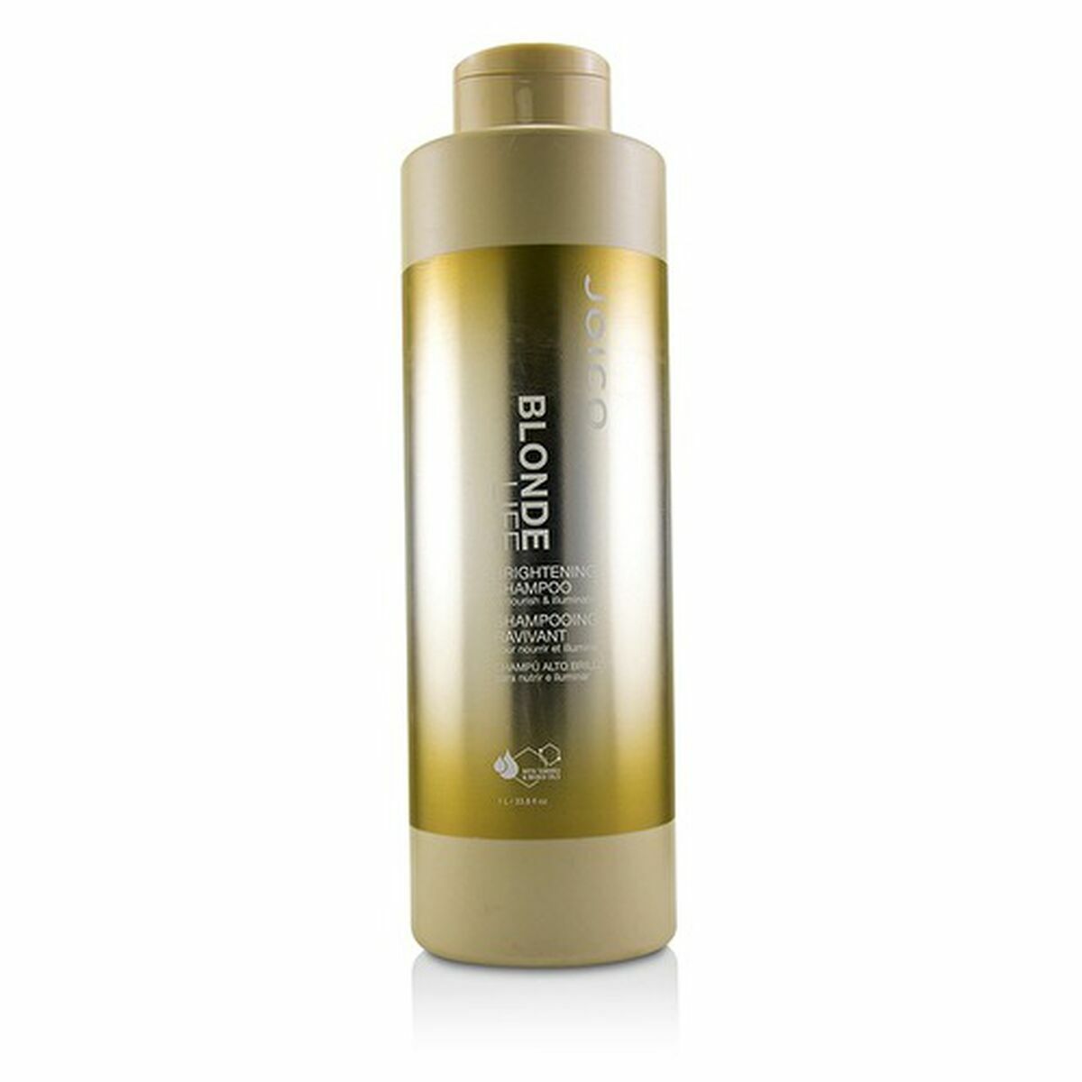 Shampoo Joico BLONDE LIFE in a golden bottle for brightening blonde hair, unisex, cruelty-free, enhancing shine.