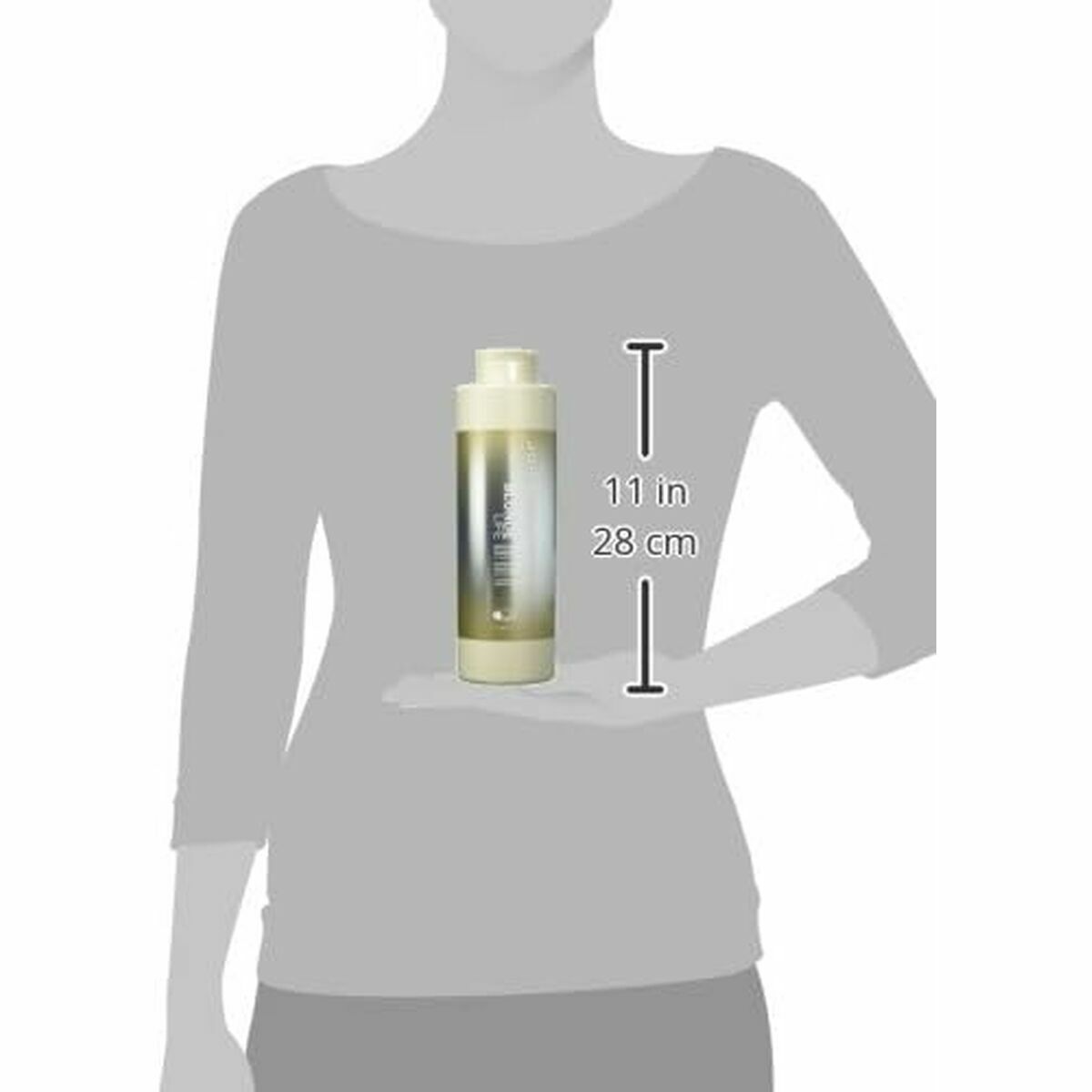 Shampooing Joico BLONDE LIFE bottle, 11 inches tall, held in a hand for size reference.