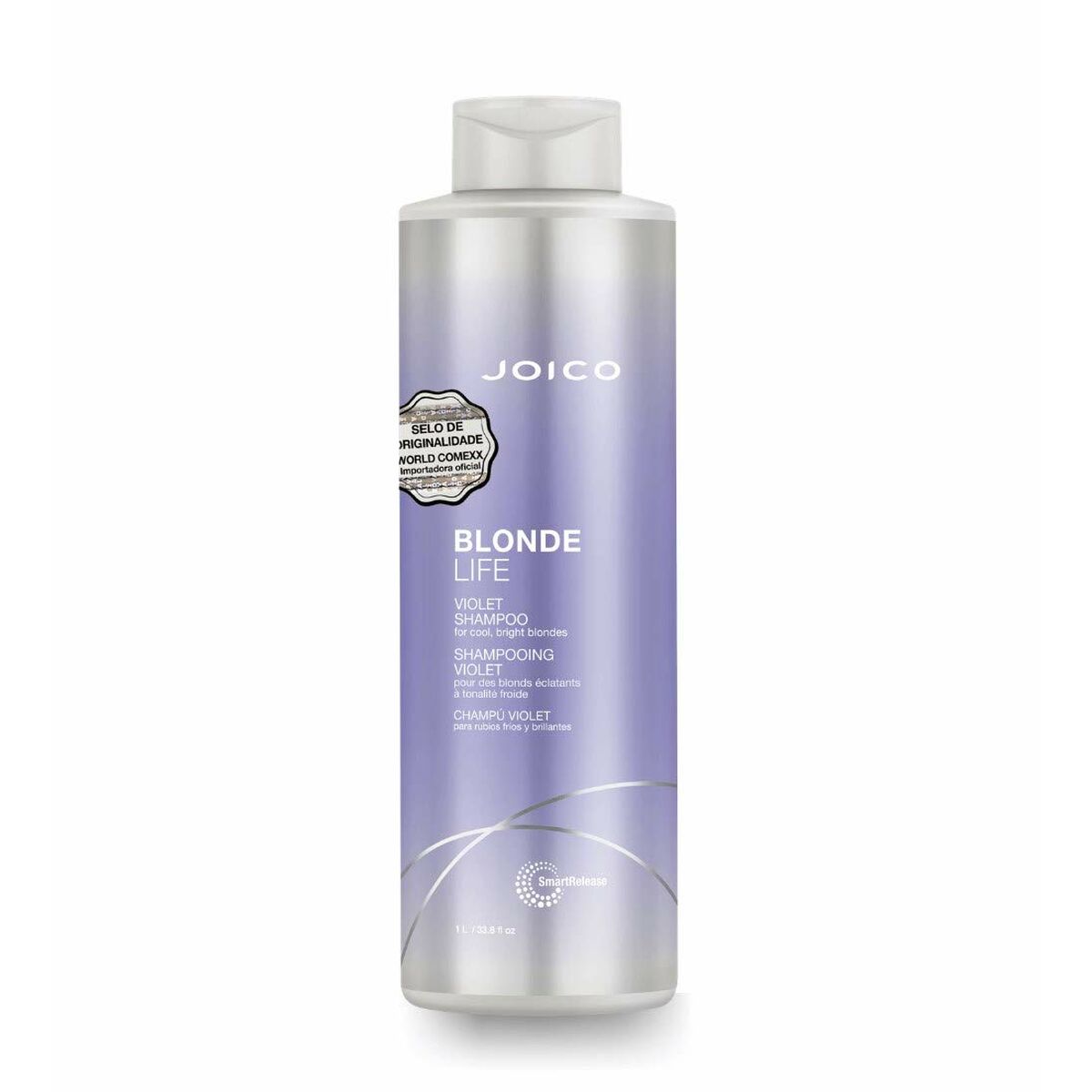 Joico Blonde Life Violet Shampoo bottle, ideal for unisex hair care, helps maintain blonde hair vibrancy.