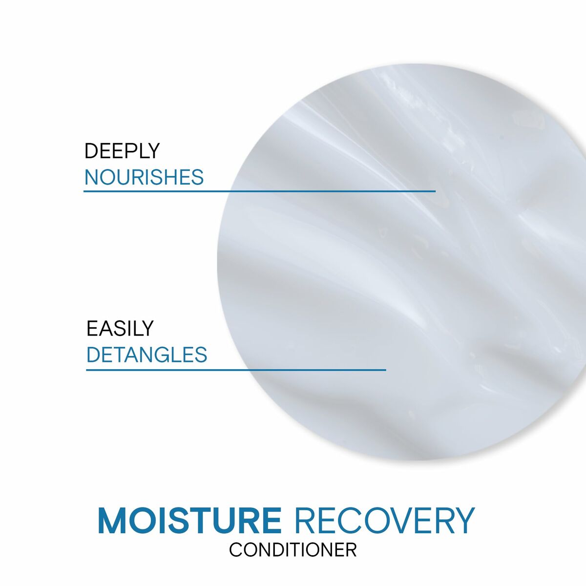 Texture of Joico MOISTURE RECOVERY Conditioner highlighting deep nourishment and easy detangling benefits.
