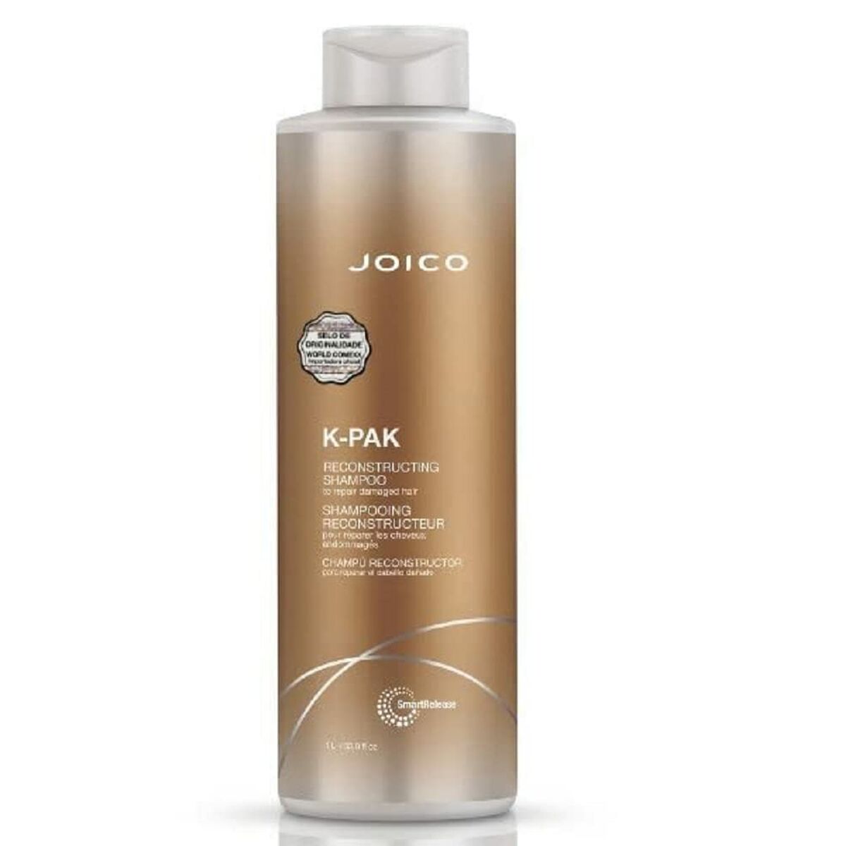 Shampoo Joico K-PAK 1 L, un shampooing unisexe pour la reconstruction des cheveux, avec des ingrédients nourrissants.