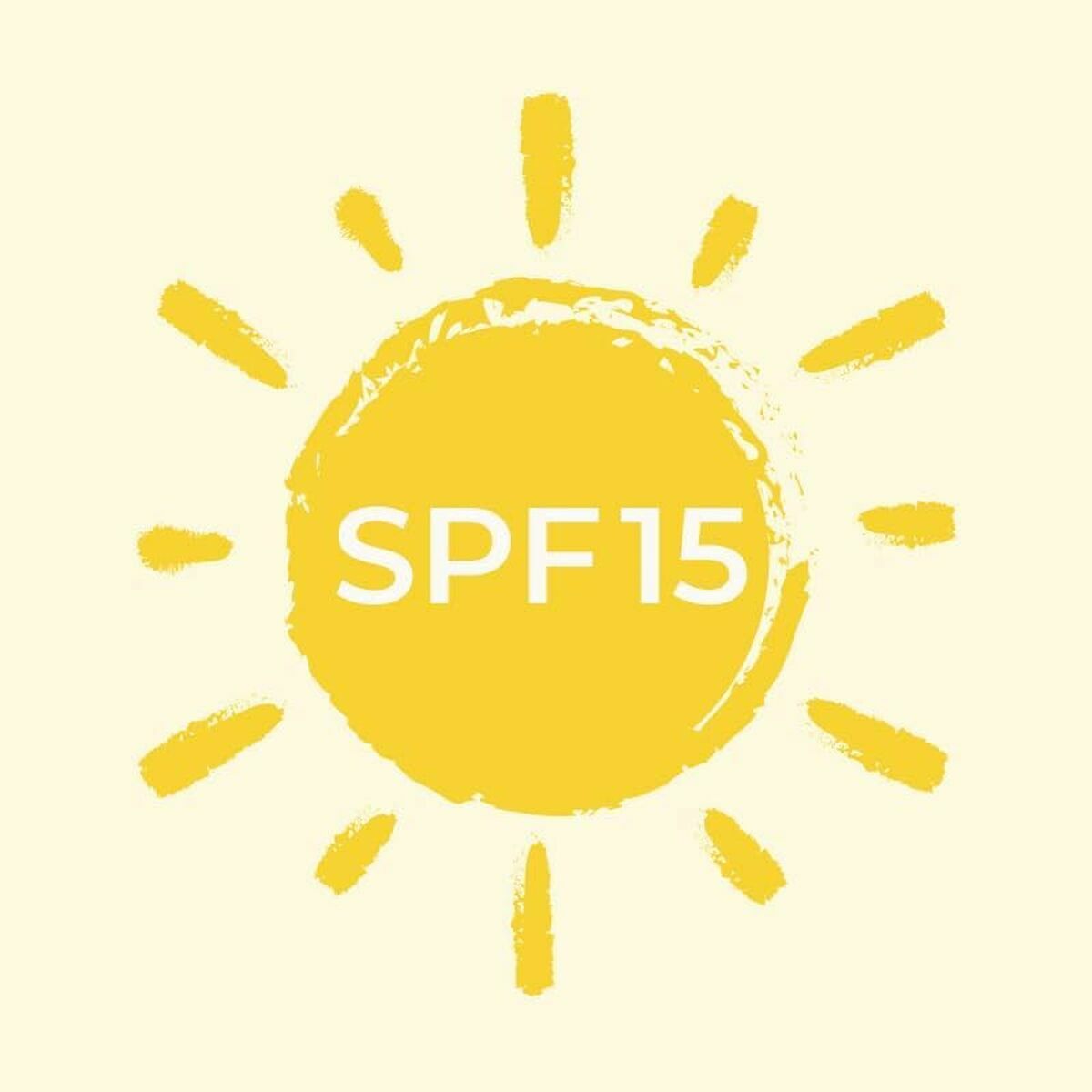 Illustration of a sun with SPF 15 text, representing sun protection for skincare products.
