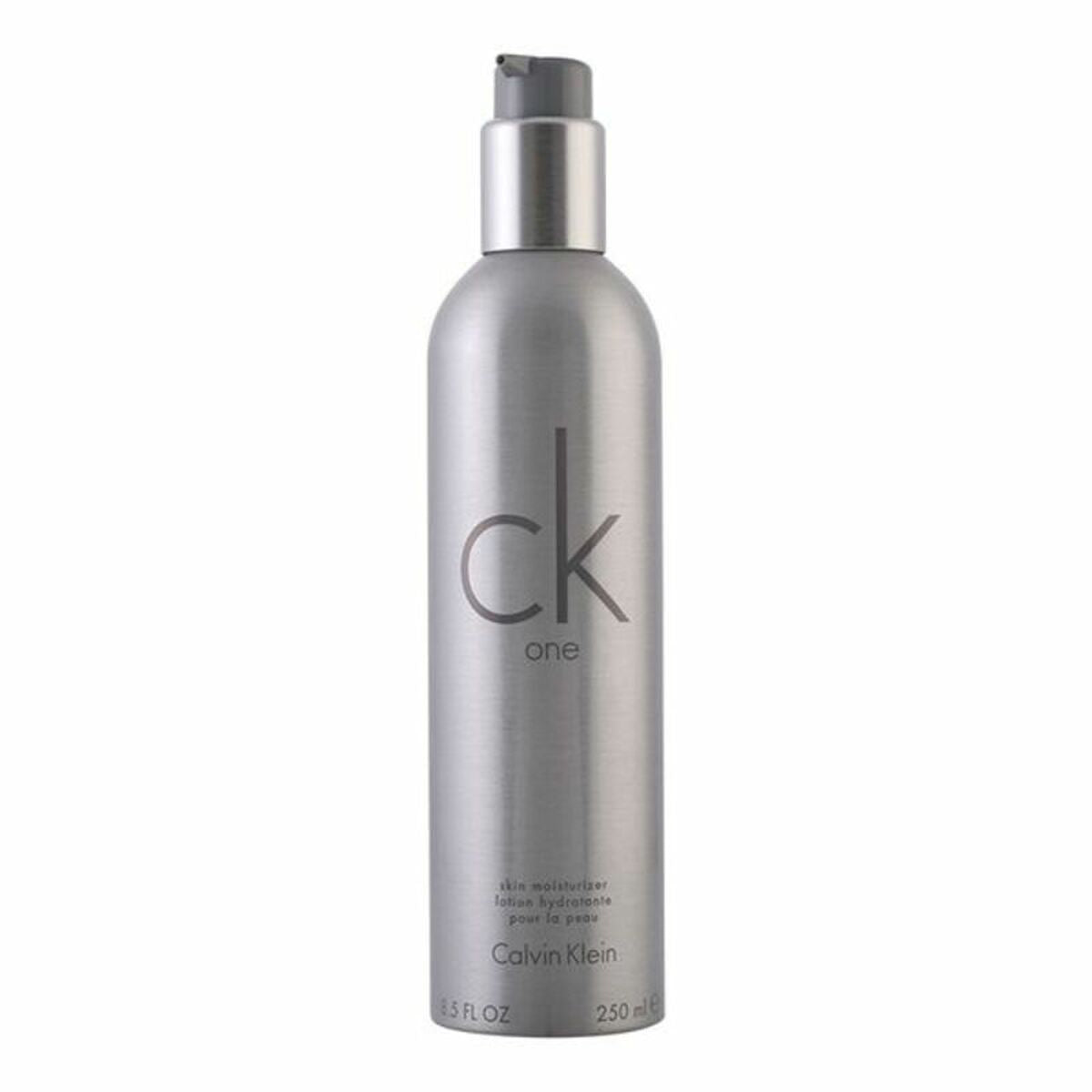 Bouteille de lotion hydratante Ck One de Calvin Klein, 250 ml, design élégant pour une hydratation optimale.