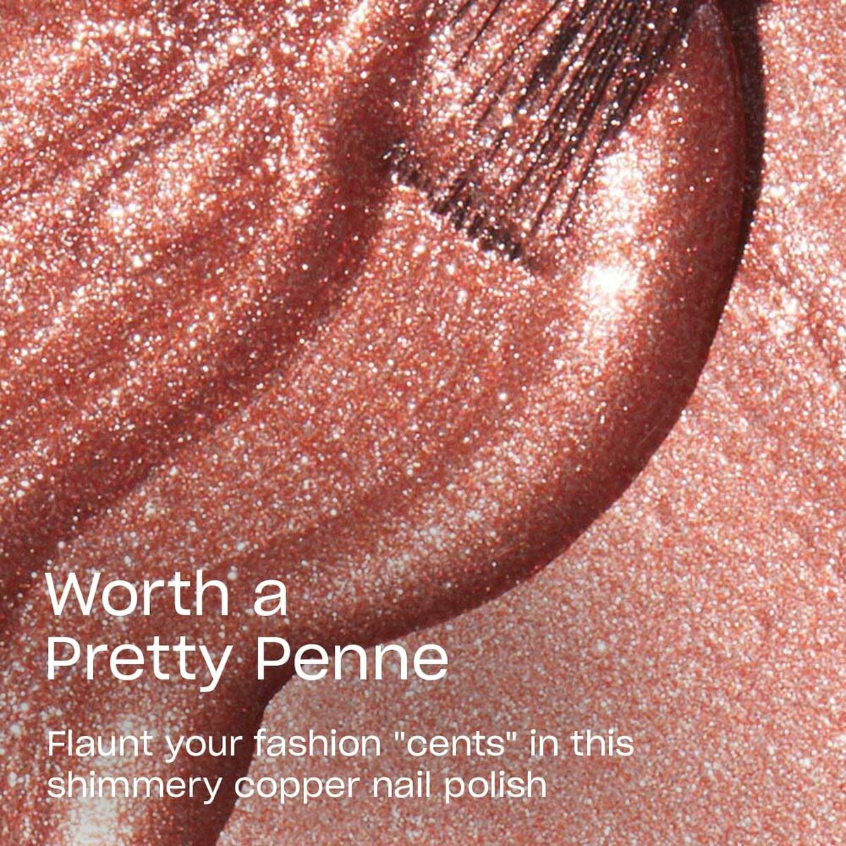 Shimmery copper nail polish Opi Nail Lacquer Worth A Pretty Penne 15 ml, showcasing a brush and sparkling finish.