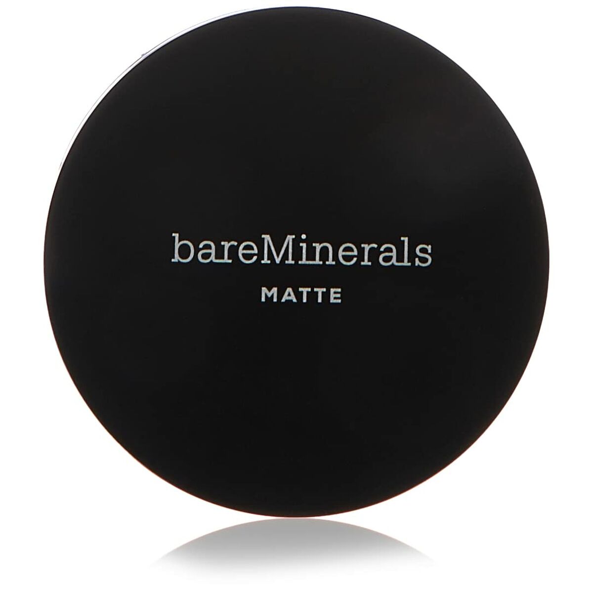 bareMinerals Matte powder compact, sleek black design, essential for flawless makeup application.
