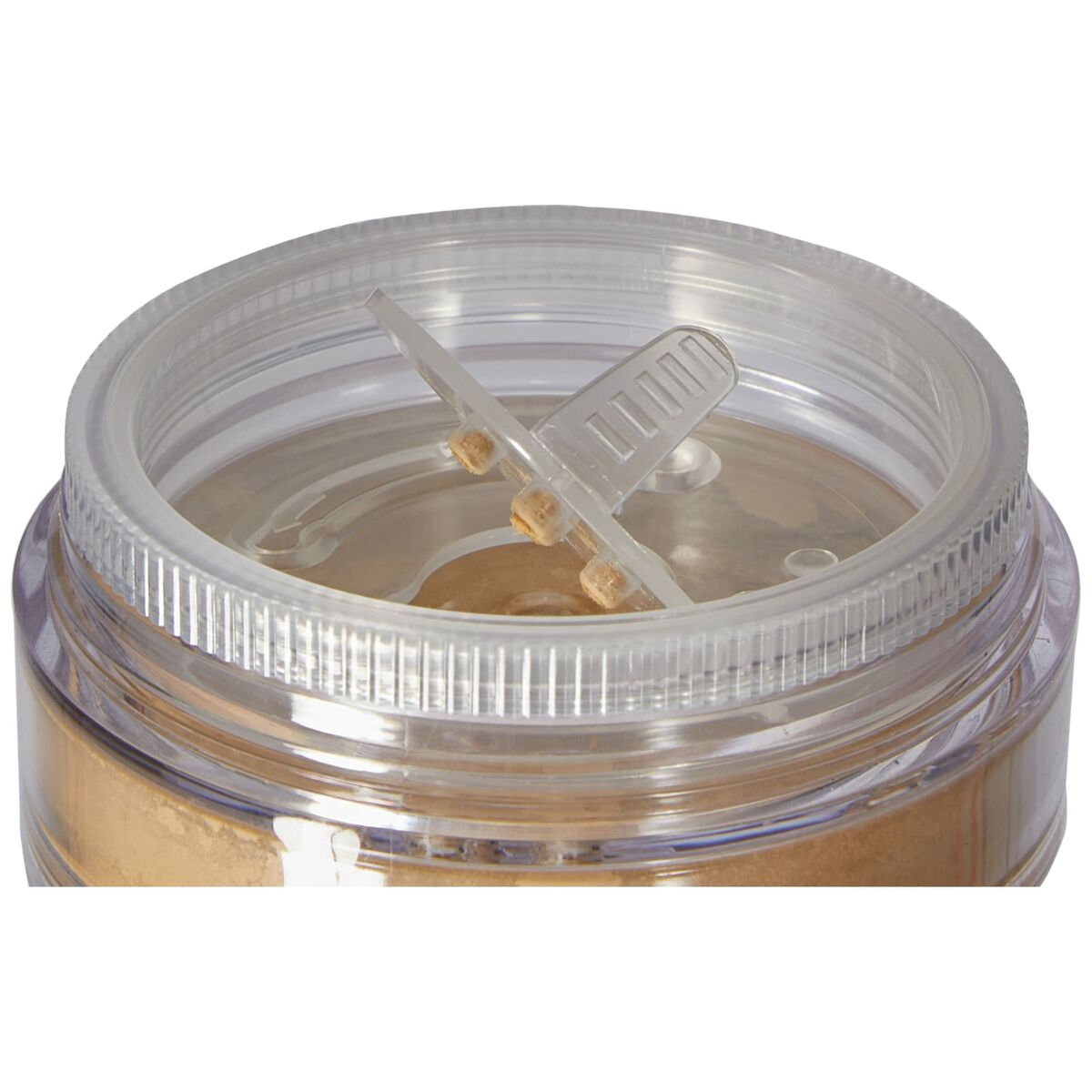 Open jar of Correcteur facial Shine Inline Matte Nº 13-Golden Beige showing product and dispensing mechanism.