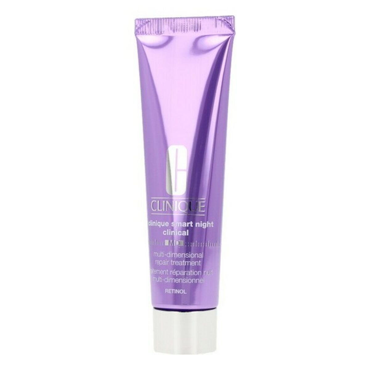 Crème de nuit Clinique Smart Night Clinical 30 ml, traitement multi-réparation, tube violet.