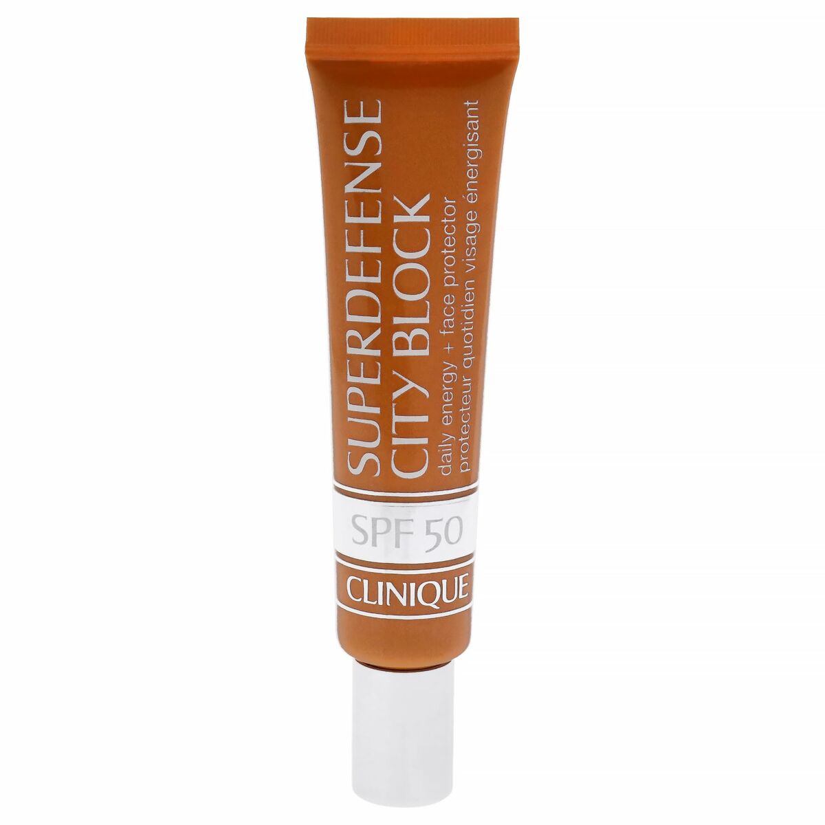 Protecteur solaire Clinique Superdefense SPF 50 en tube, 40 ml, idéal pour une peau protégée et lumineuse.
