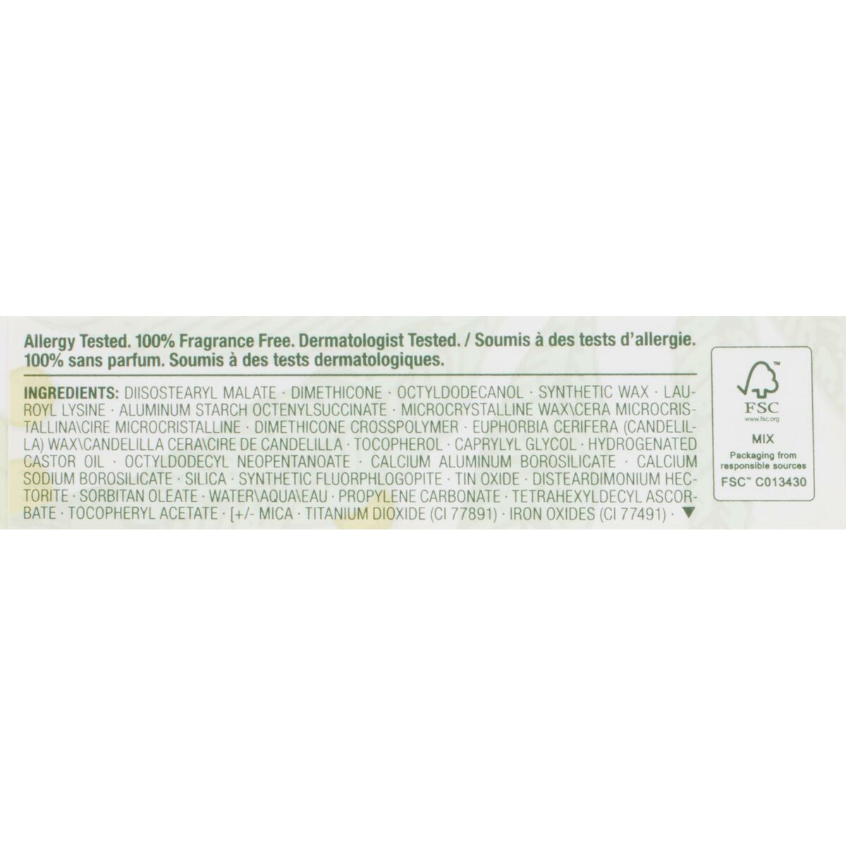 Ingredients list for Clinique POP LONGWEAR lipstick, featuring allergy-tested and fragrance-free details.