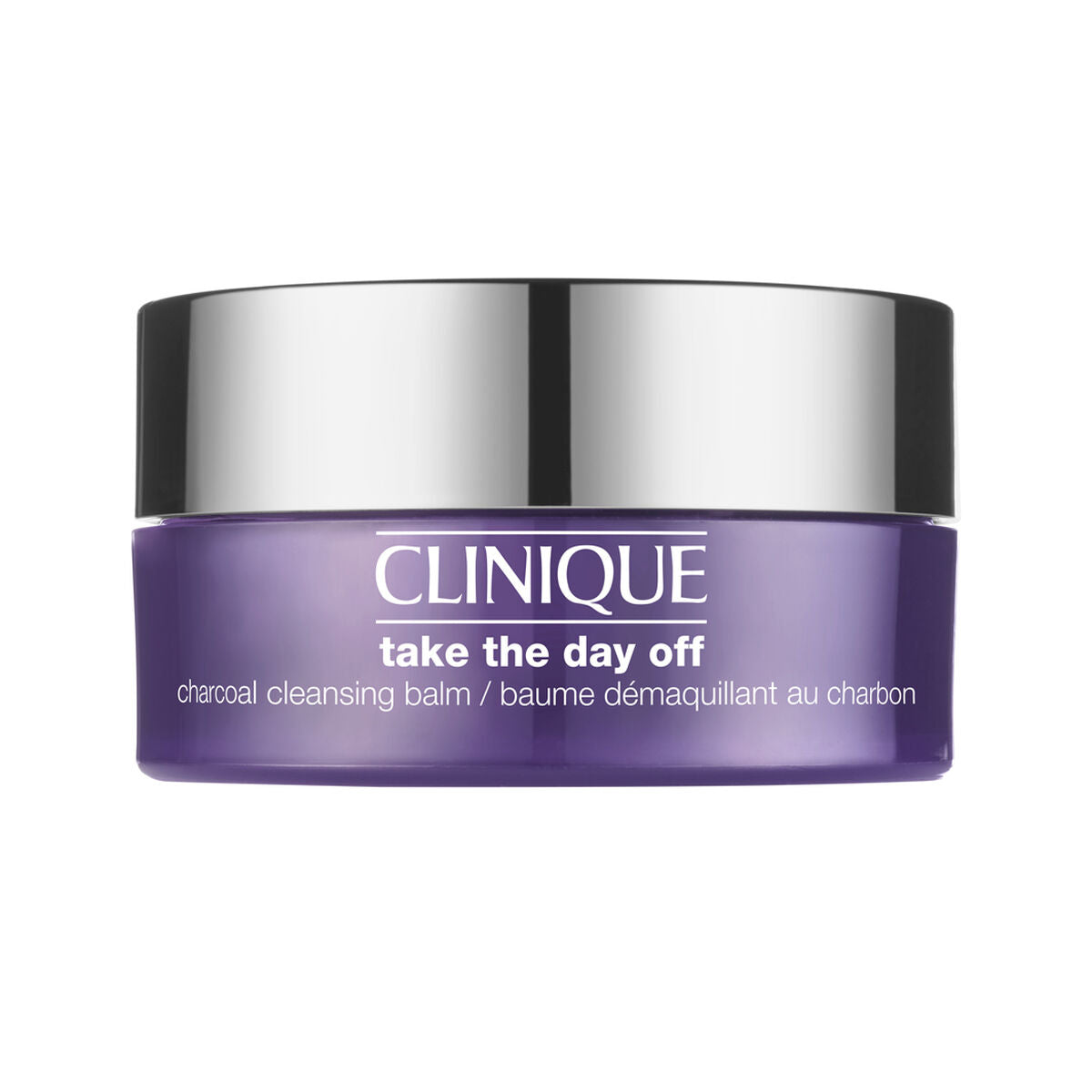 Démaquillant visage Clinique Take The Day Off Baume Charbon actif dans un pot pour nettoyer et démaquiller efficacement.
