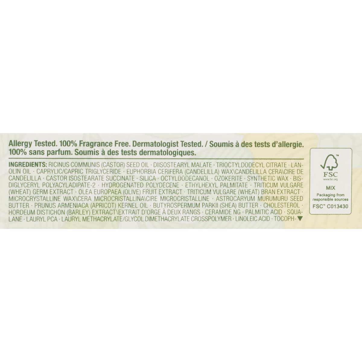 Ingredients list for Clinique POP LONGWEAR Orange lipstick, detailing allergy testing and fragrance-free formula.