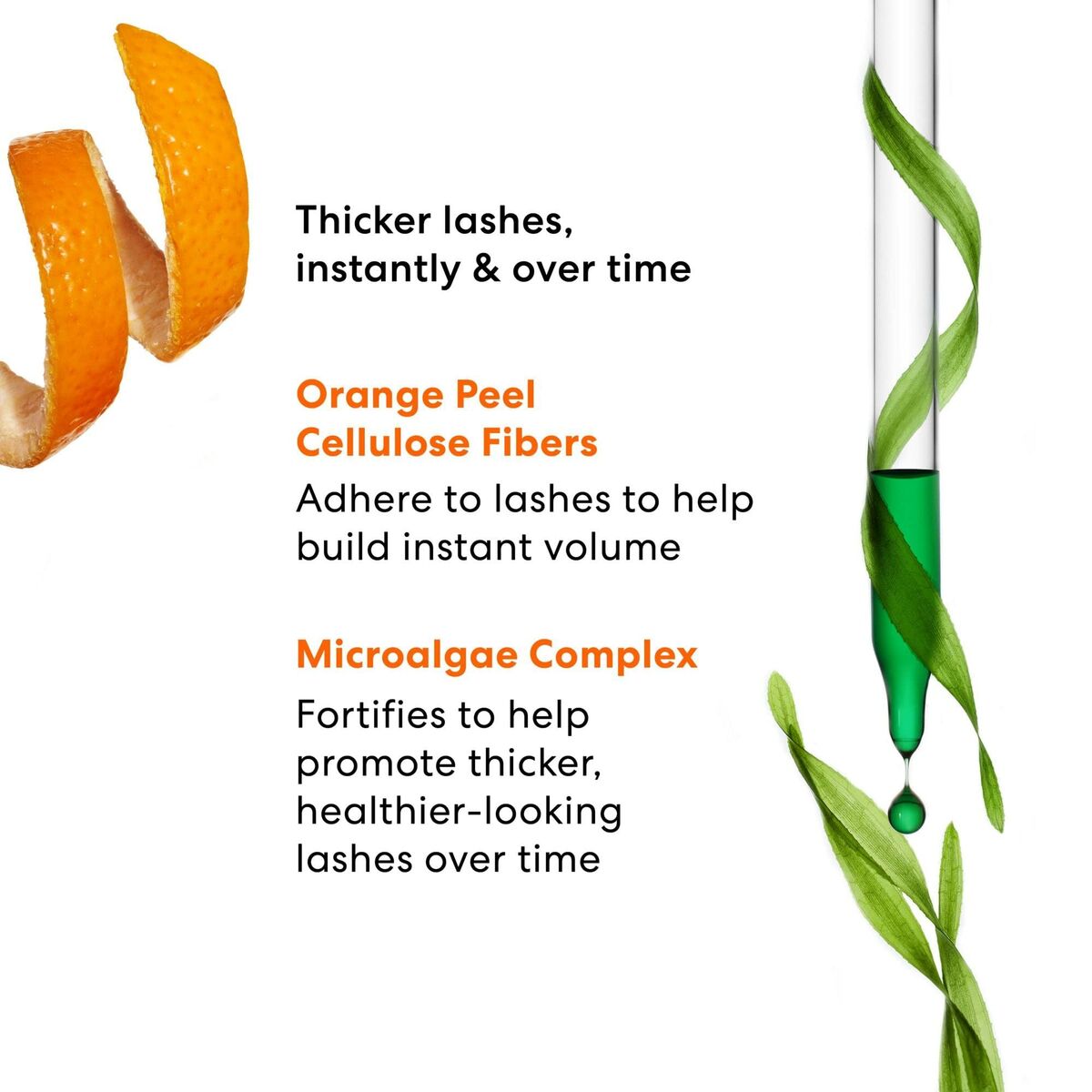 BareMinerals Correcteur facial features orange peel cellulose fibers for thicker, healthier-looking lashes over time.