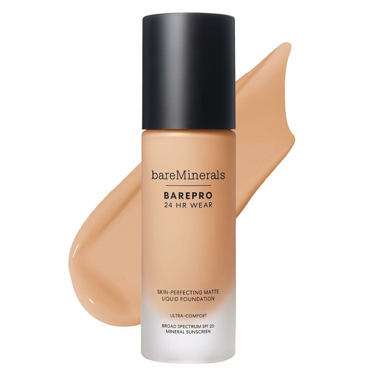 Fond de teint liquide BAREPRO bareMinerals, formule mate, 24 heures de tenue, vegan et sans silicone.