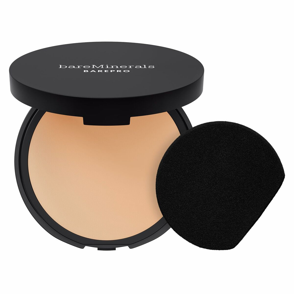 bareMinerals BAREPRO makeup set with powder compact and applicator sponge, vegan and hypoallergenic.