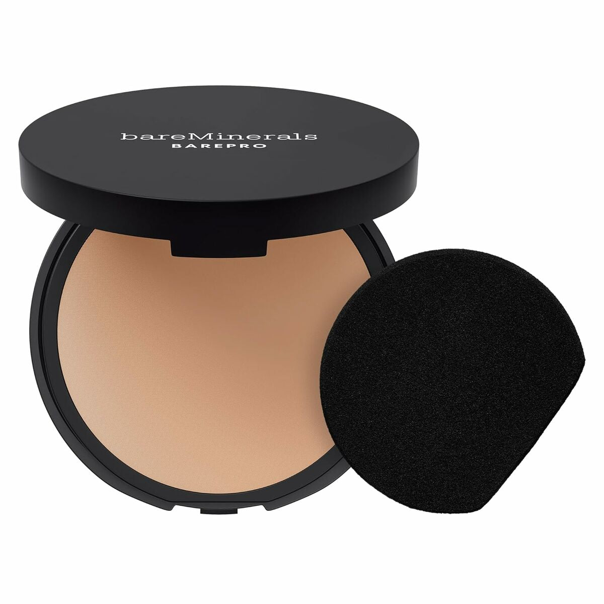 bareMinerals BAREPRO makeup set, vegan and hypoallergenic powder foundation with application sponge.