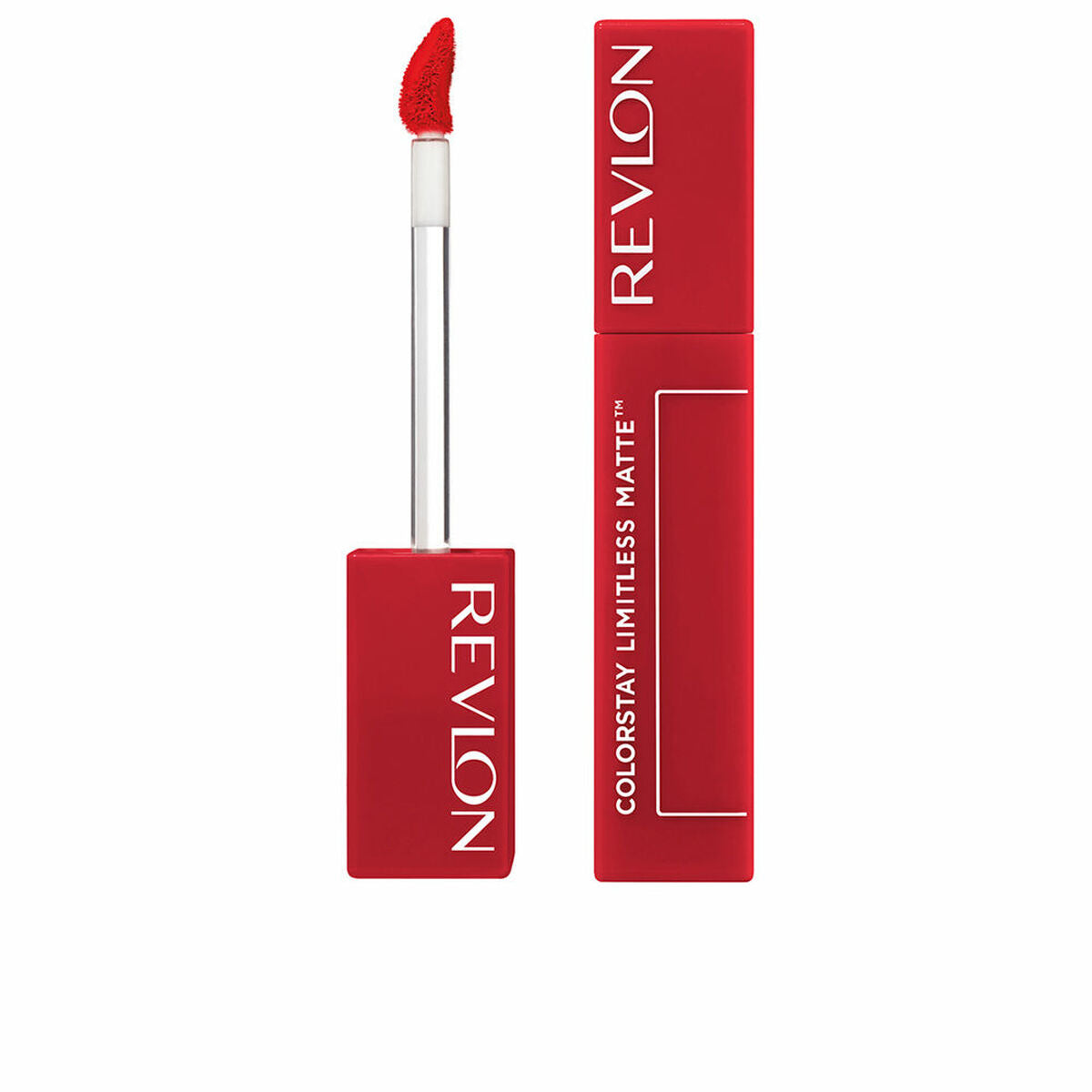 Revlon ColorStay Limitless Matte Liquid Lipstick in vibrant orange shade with applicator.