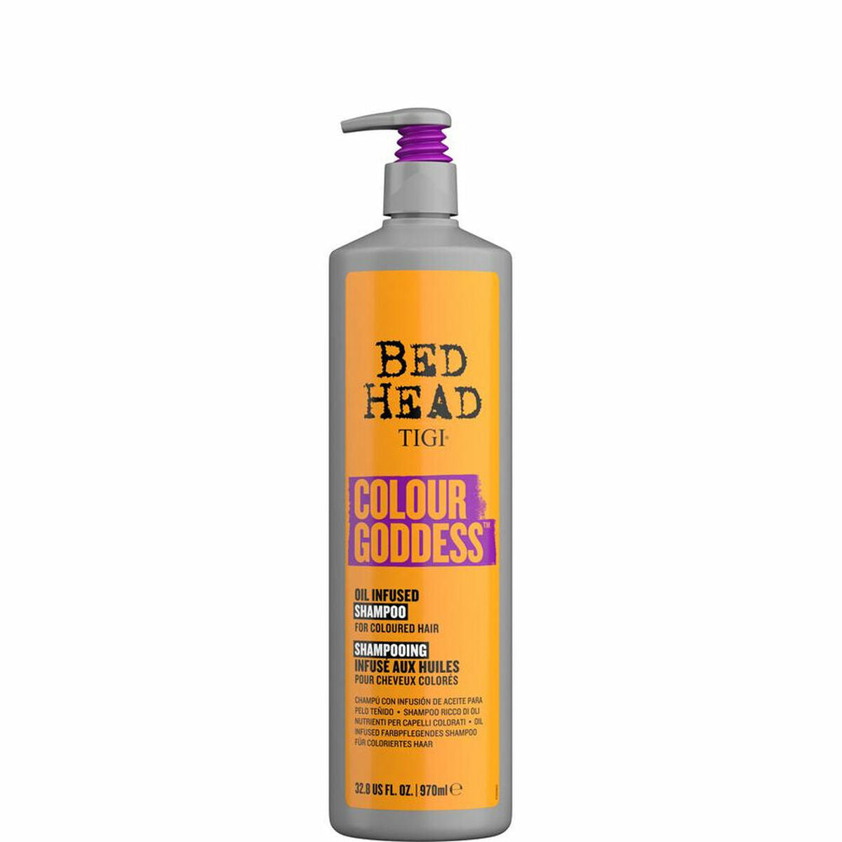 Shampoing pour cheveux colorés Tigi Bed Head Colour Goddess 970 ml, conçu pour préserver et rehausser la couleur.