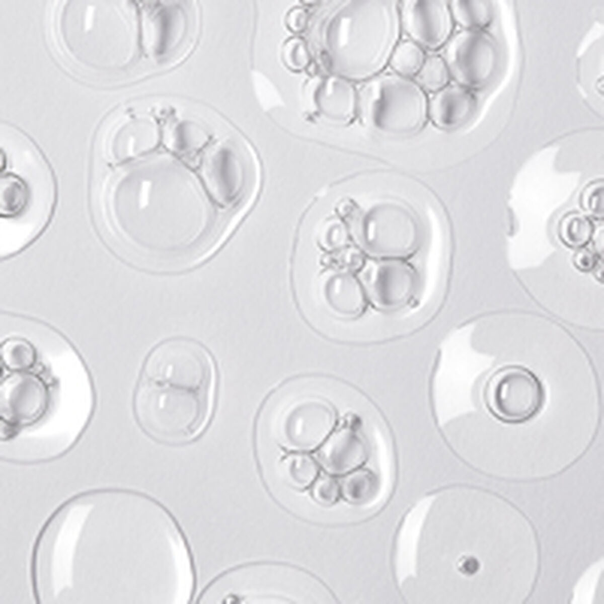 Bubbles of a clear gel serum on a white background, showcasing a smooth and hydrating texture.