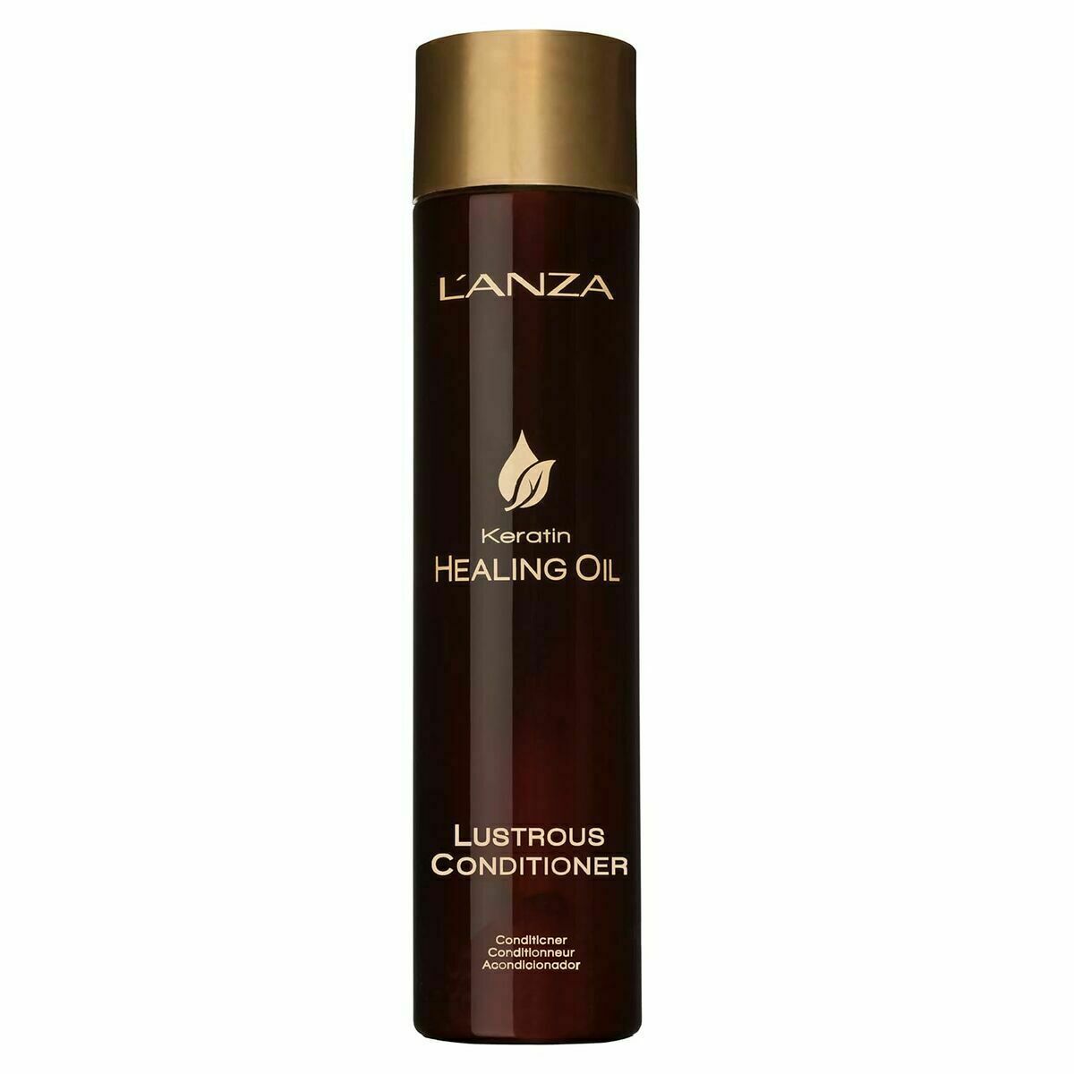 L'ANZA Keratin Healing Oil after conditioner in a sleek bottle for all hair types, 250 ml size.