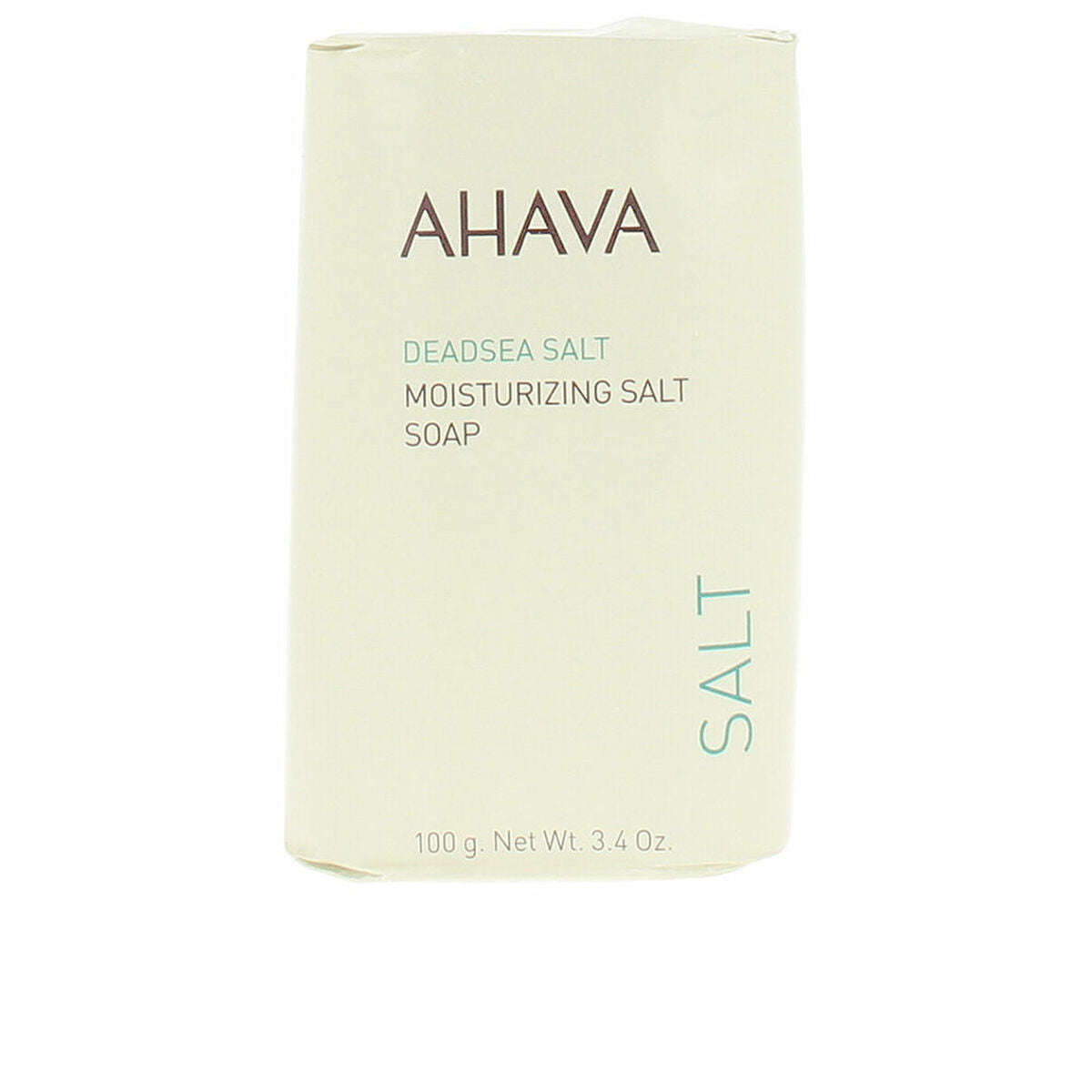 Savon Ahava Dead Sea Salt 100g packaging, ideal for moisturizing and personal care.