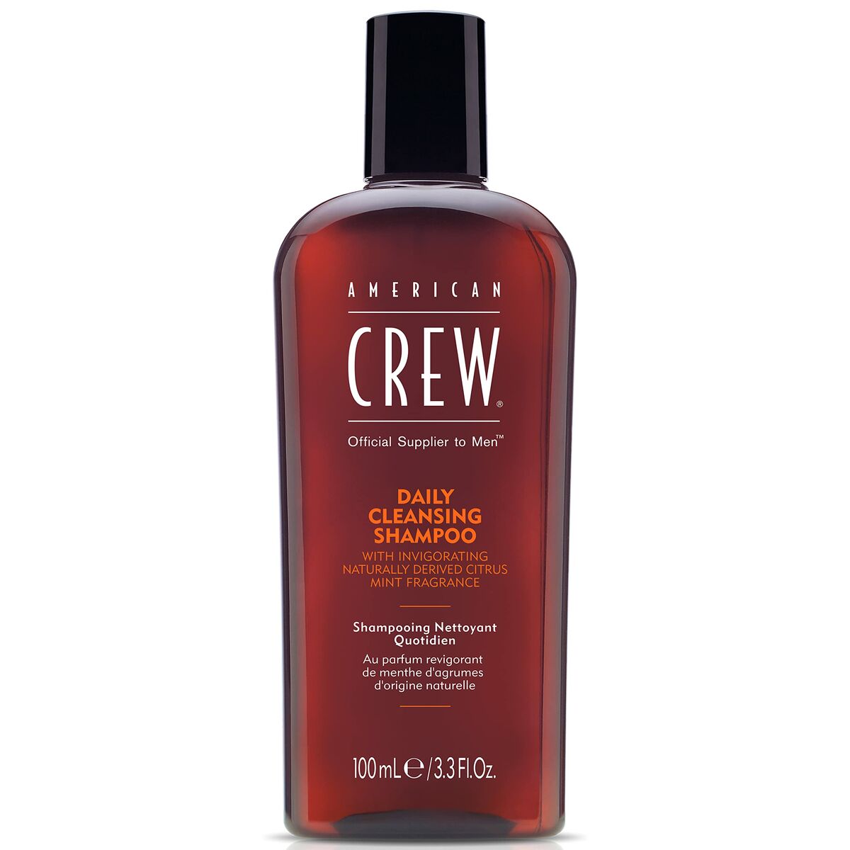 Shampooing American Crew à Utilisation Quotidienne 100 ml, nettoyant unisexe avec ingrédients naturels.