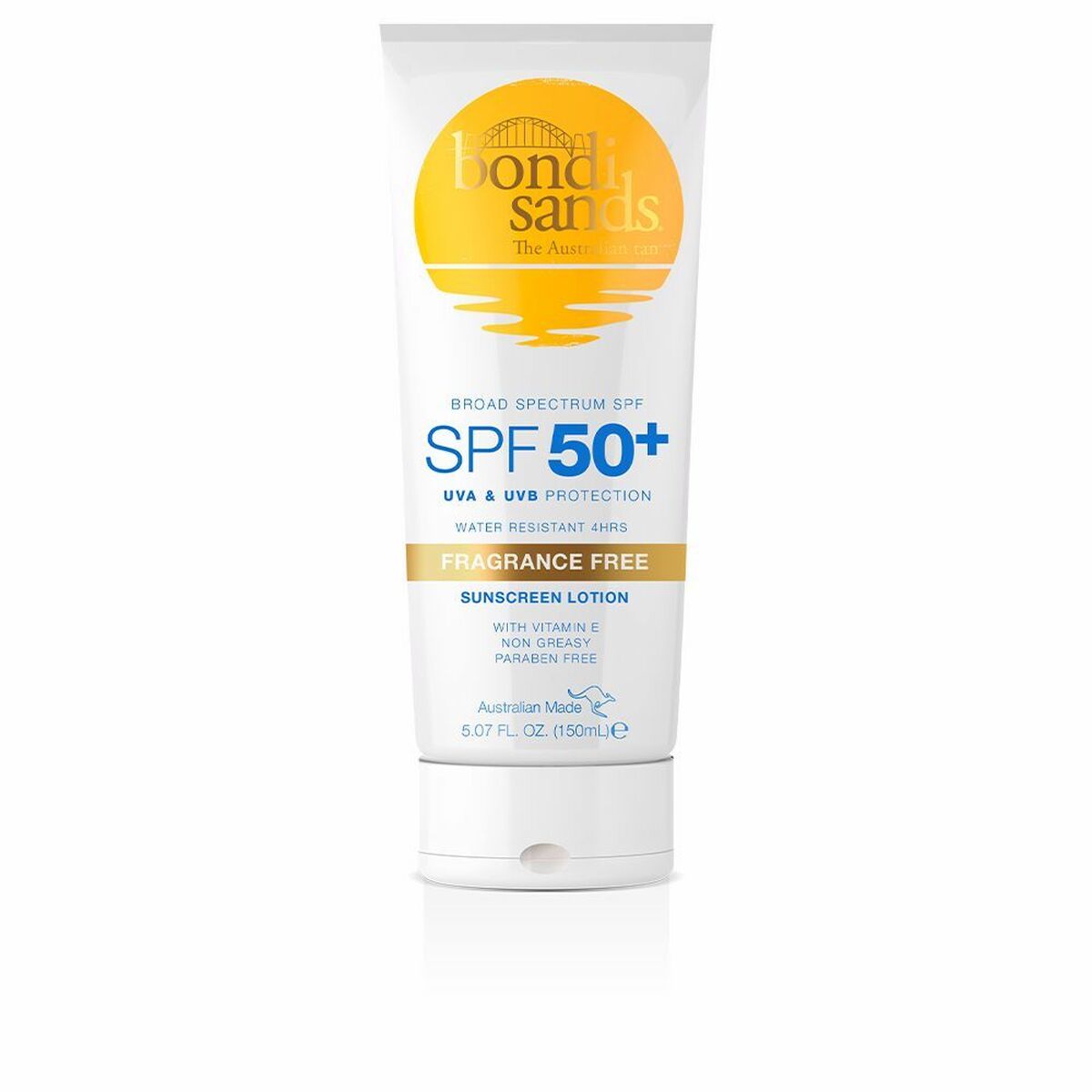 Protecteur solaire Bondi Sands SPF 50+ 150 ml, lotion sans parfum, résistance à l'eau et protection UVA/UVB.