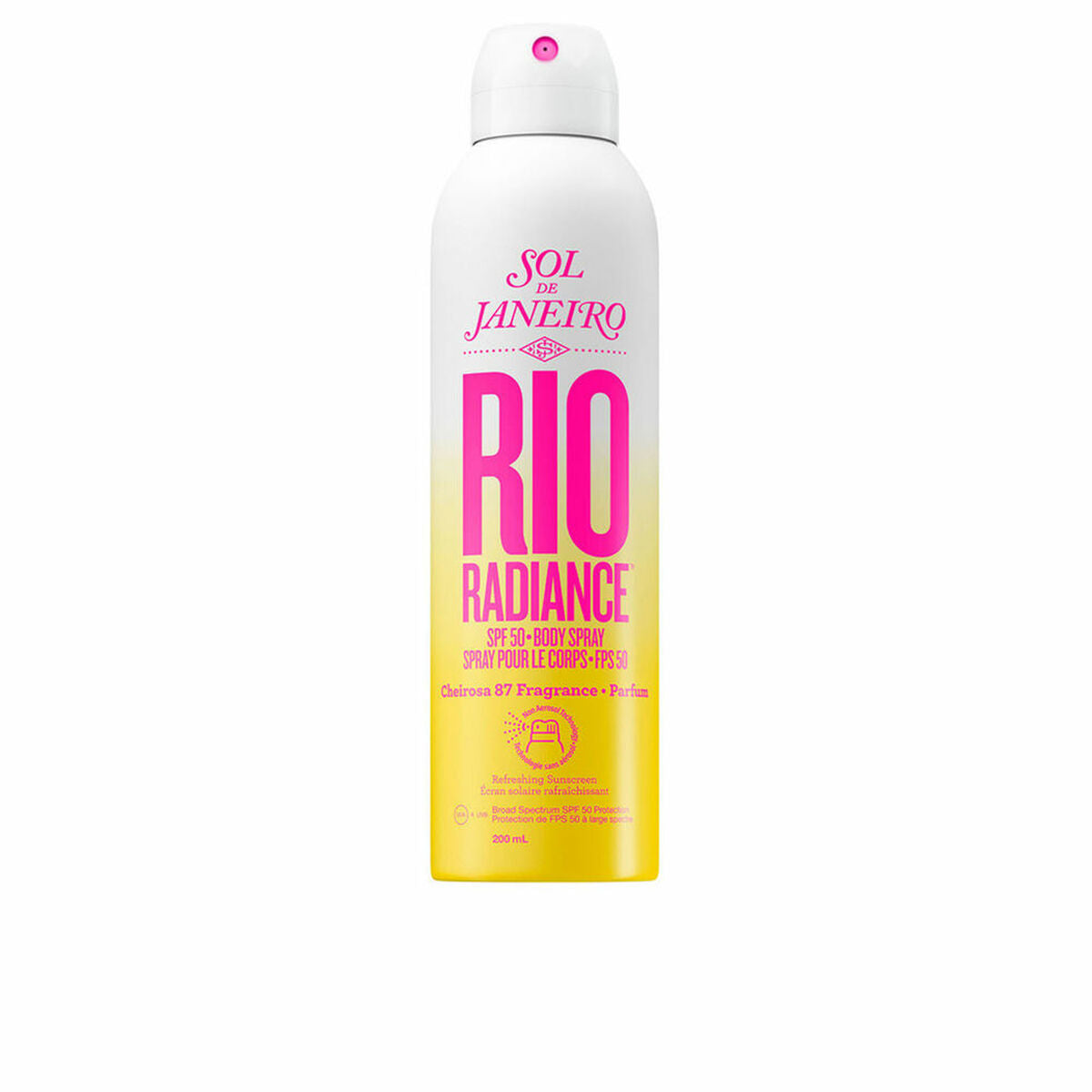 Protecteur solaire Sol De Janeiro RIO RADIANCE SPF 50 en spray 200 ml pour une peau protégée et rayonnante.