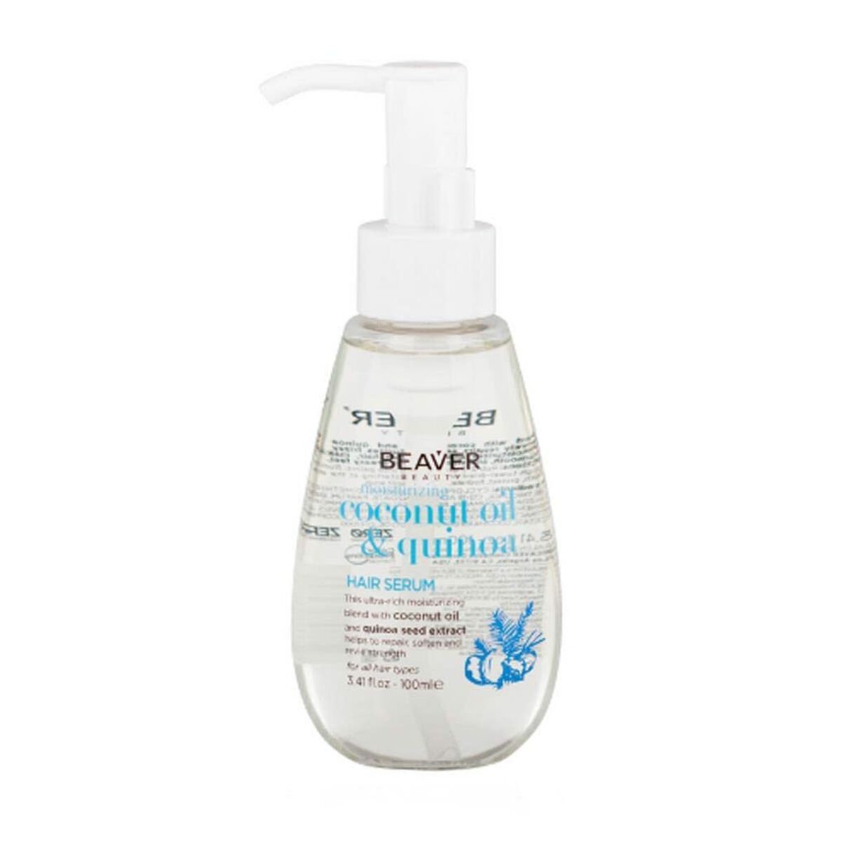 Beaver Coconut Oil & Quinoa Hair Serum, nourishing formula for smooth, healthy hair in a 100ml bottle.