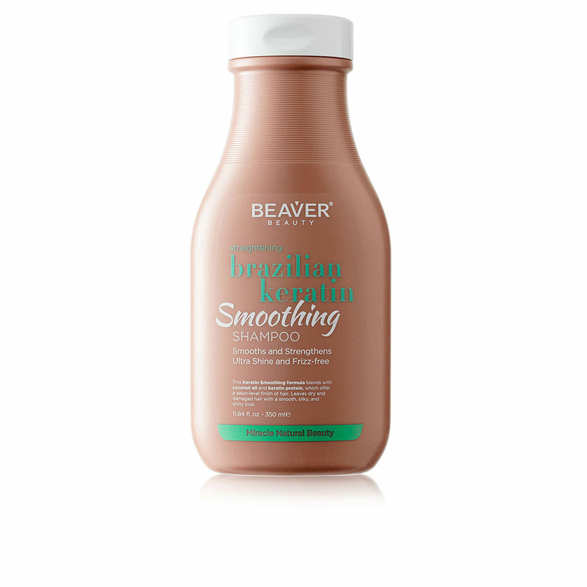 Beaver Brazilian Keratin Smoothing Shampoo 350ml bottle for frizz-free and shiny hair.