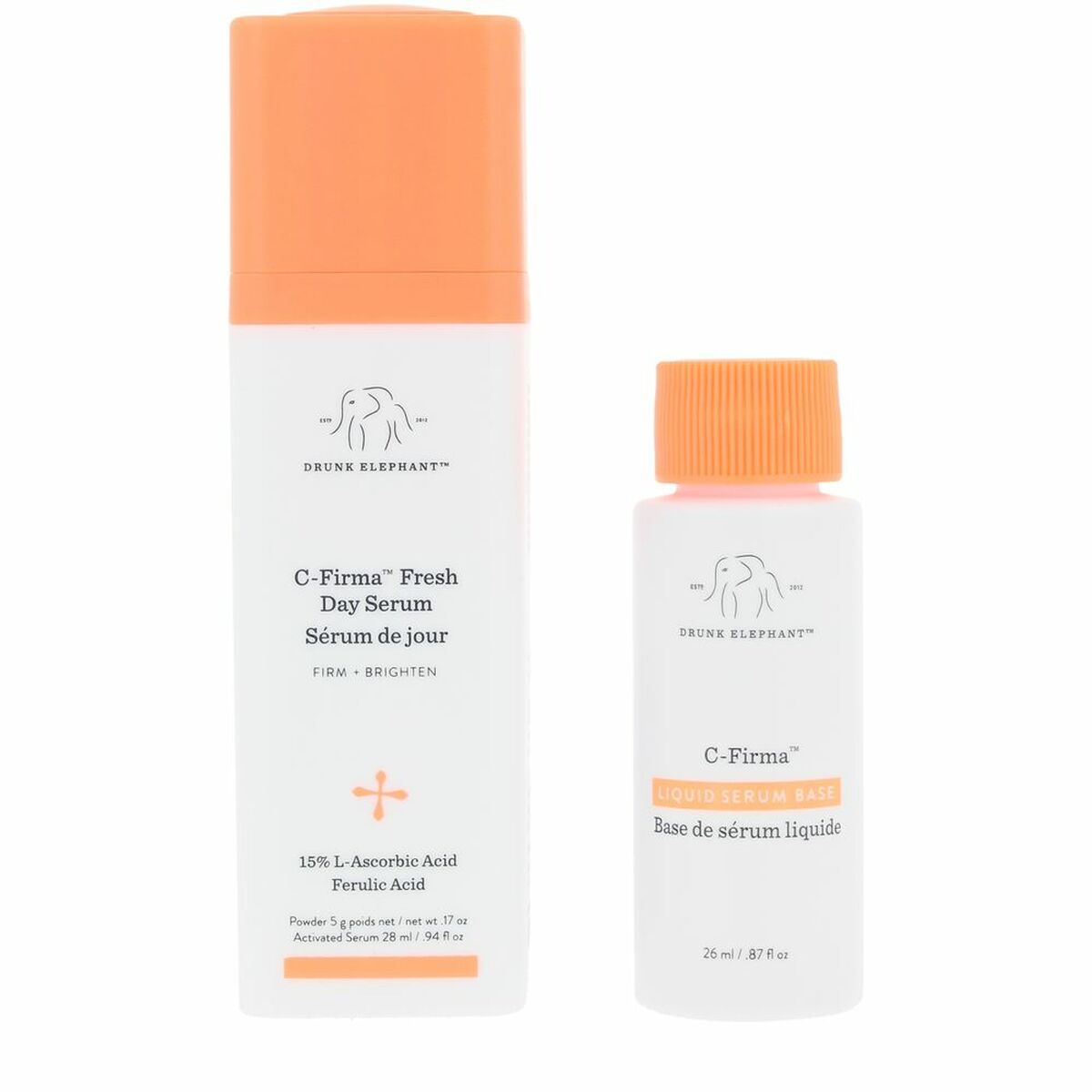 Sérum visage Drunk Elephant C-FIRMA FRESH 28 ml et base de sérum liquide, efficace et sans alcool.