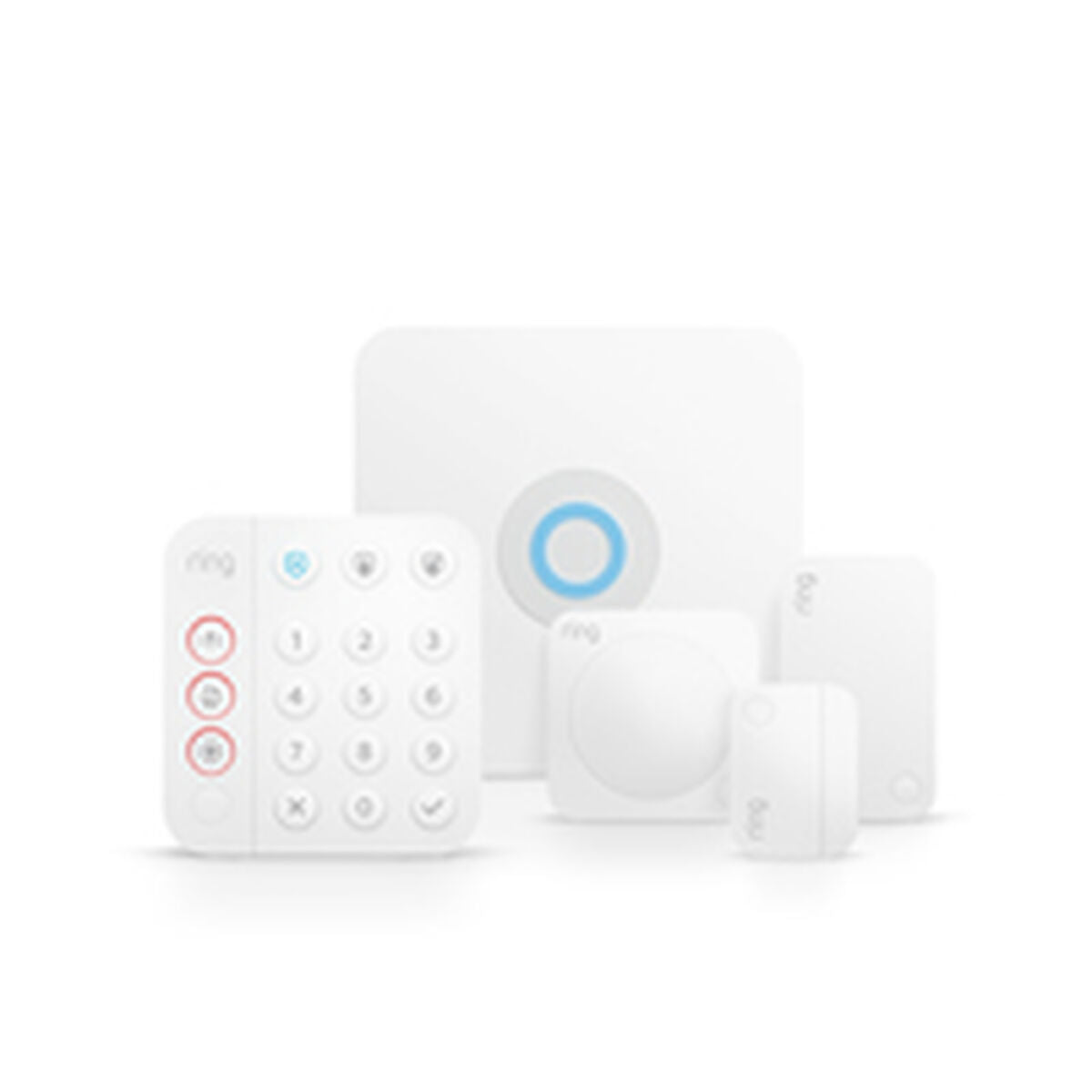 Système de sécurité Amazon B08L5TWL9D Blanc, kit de 5 pièces avec centrale, détecteurs et clavier. Technologie sans fil.