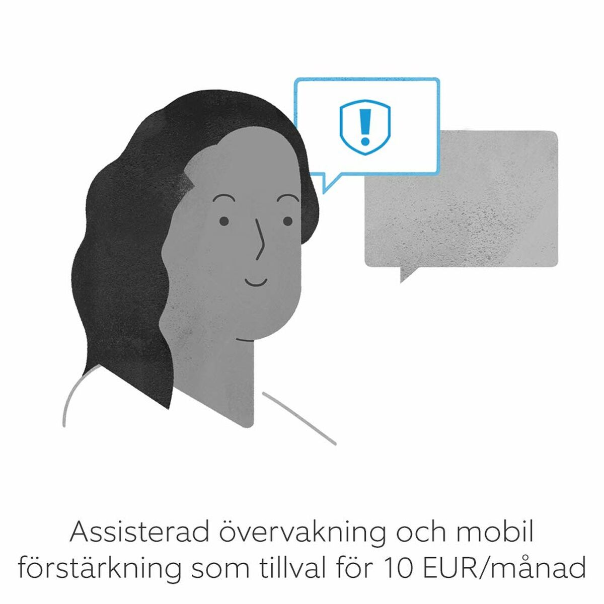 Personne avec un badge de sécurité et une bulle de dialogue sur la surveillance assistée par mobile.
