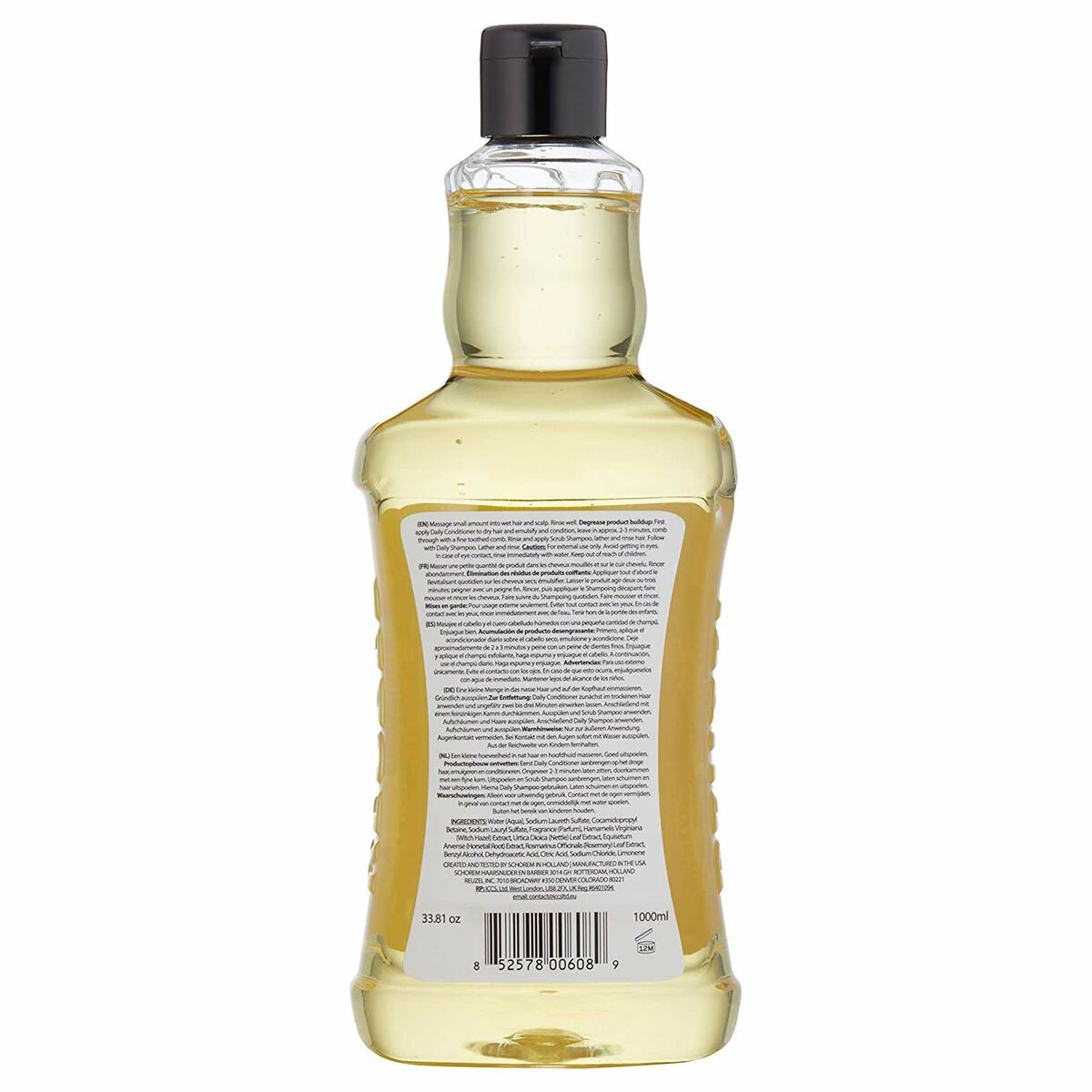 Bouteille de Shampooing à Utilisation Quotidienne Reuzel Haarpflege de 1 L, arrière avec étiquette et informations produit.