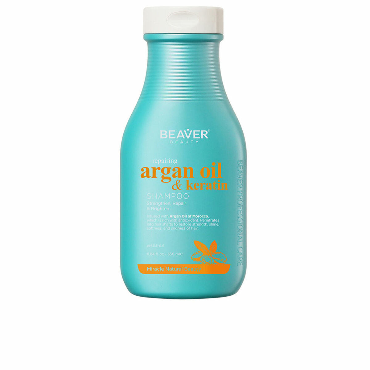Beaver Repairing Argan Oil & Keratin Shampoo 350 ml, unisex formula, paraben-free, for healthy hair care.