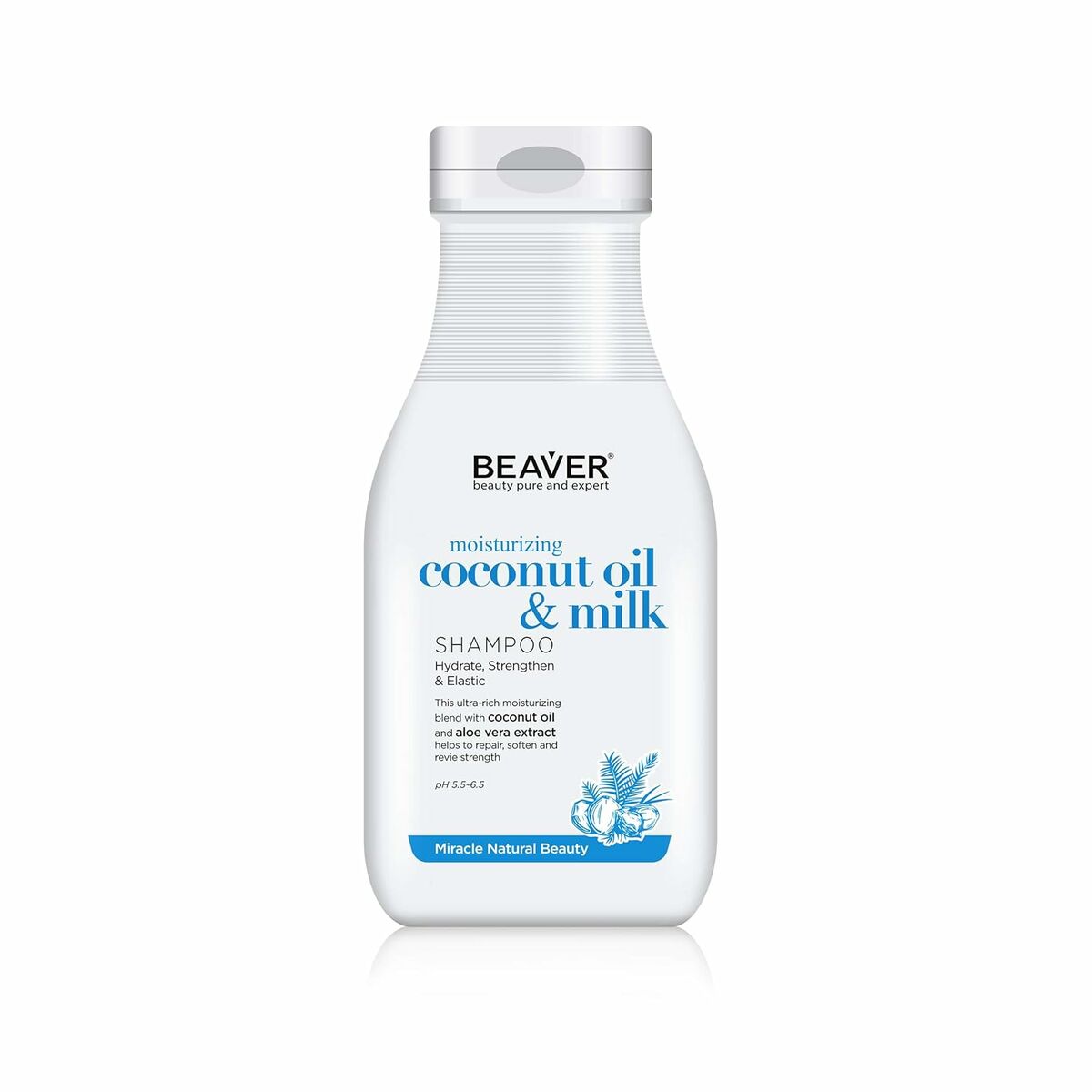 Beaver moisturizing shampoo with coconut oil and milk, 350 ml, for hydration and smoothness for all hair types.