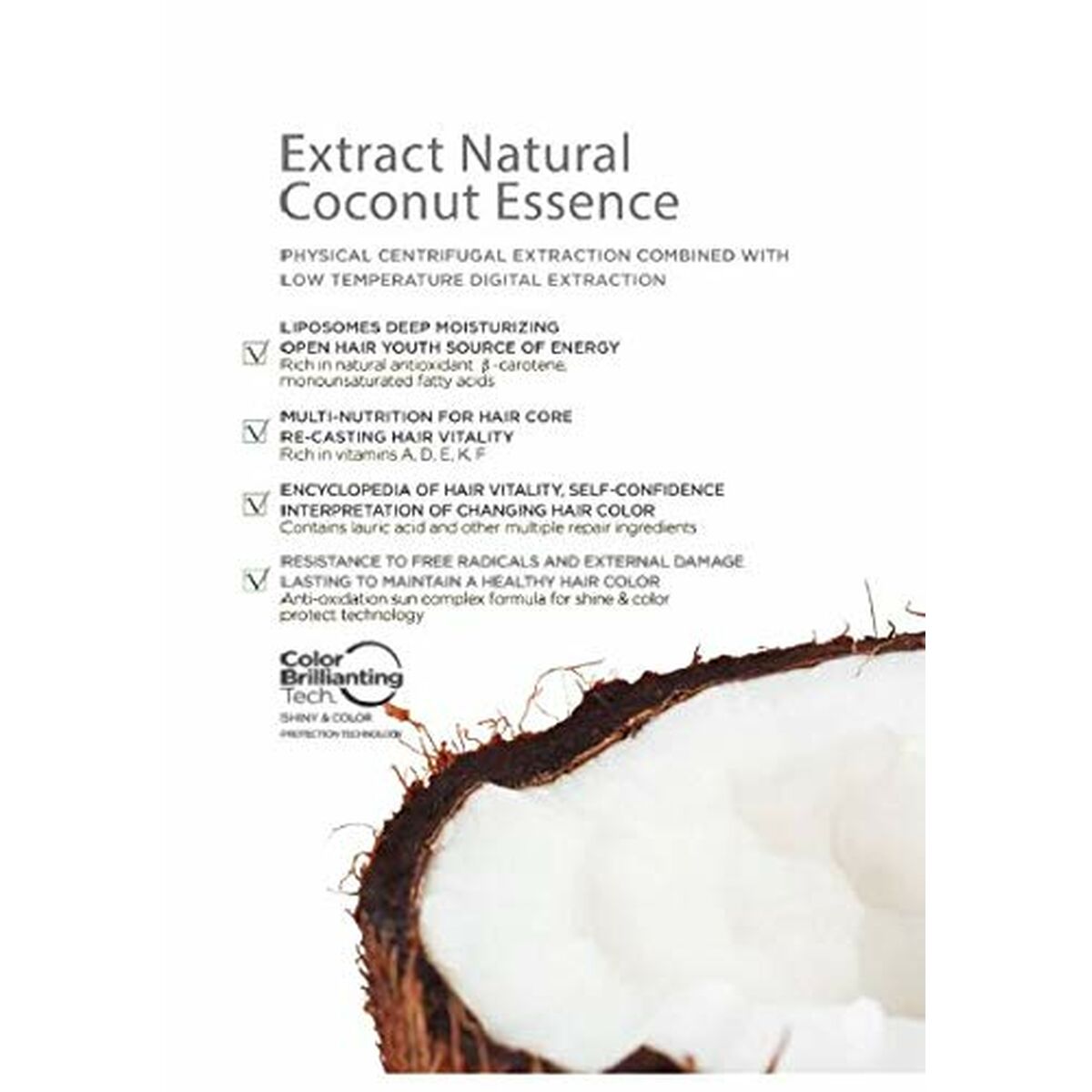 Natural Coconut Essence for deep moisturizing and hair vitality, rich in vitamins A, D, E, and K for healthier hair.
