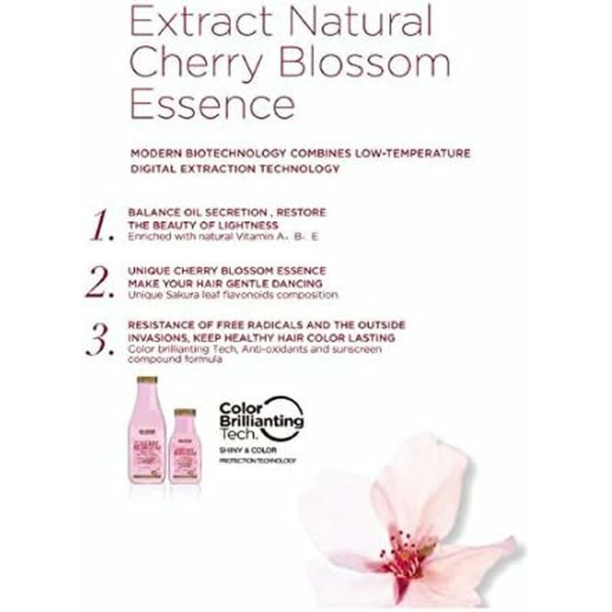 Extract Natural Cherry Blossom Essence product information with benefits for hair care and color lasting