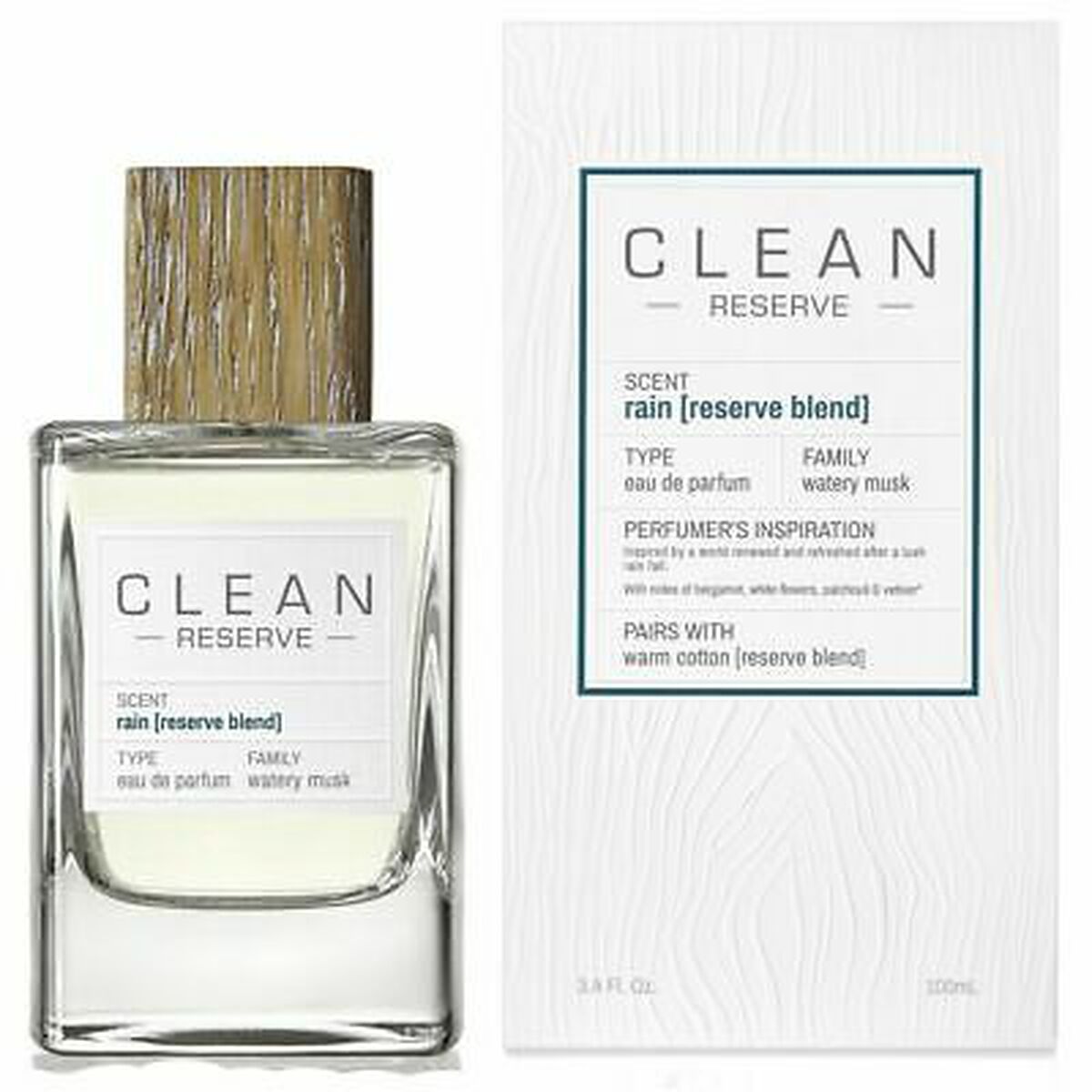 Parfum Clean Reserve Rain 100 ml, eau de parfum, floral fragrance with a fresh, watery musk scent.