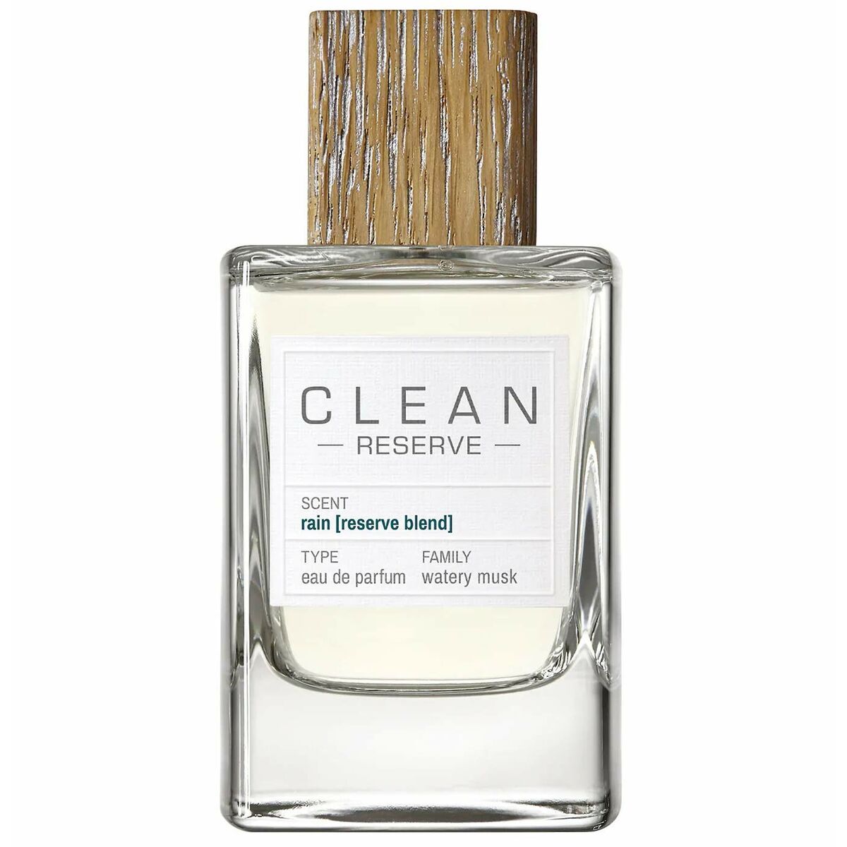 Clean Reserve Rain Eau de Parfum, 50 ml, featuring a refreshing watery musk scent in a stylish bottle.