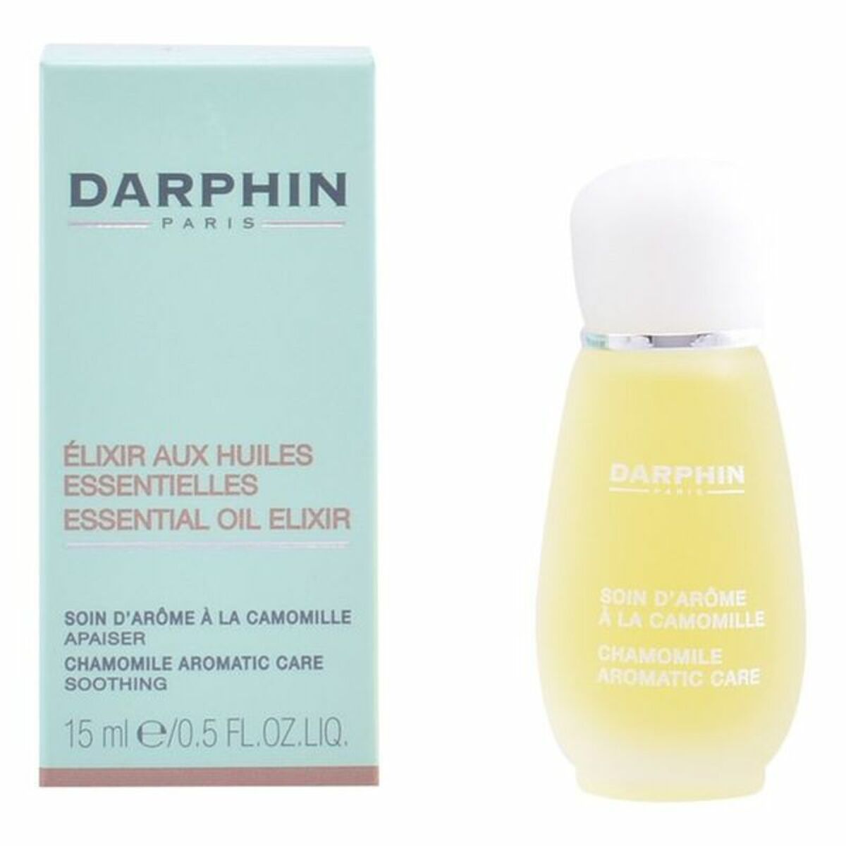 Huile hydratante Chamomile Darphin 15 ml, soin aromatique apaisant pour tous les types de peau, emballage élégant.