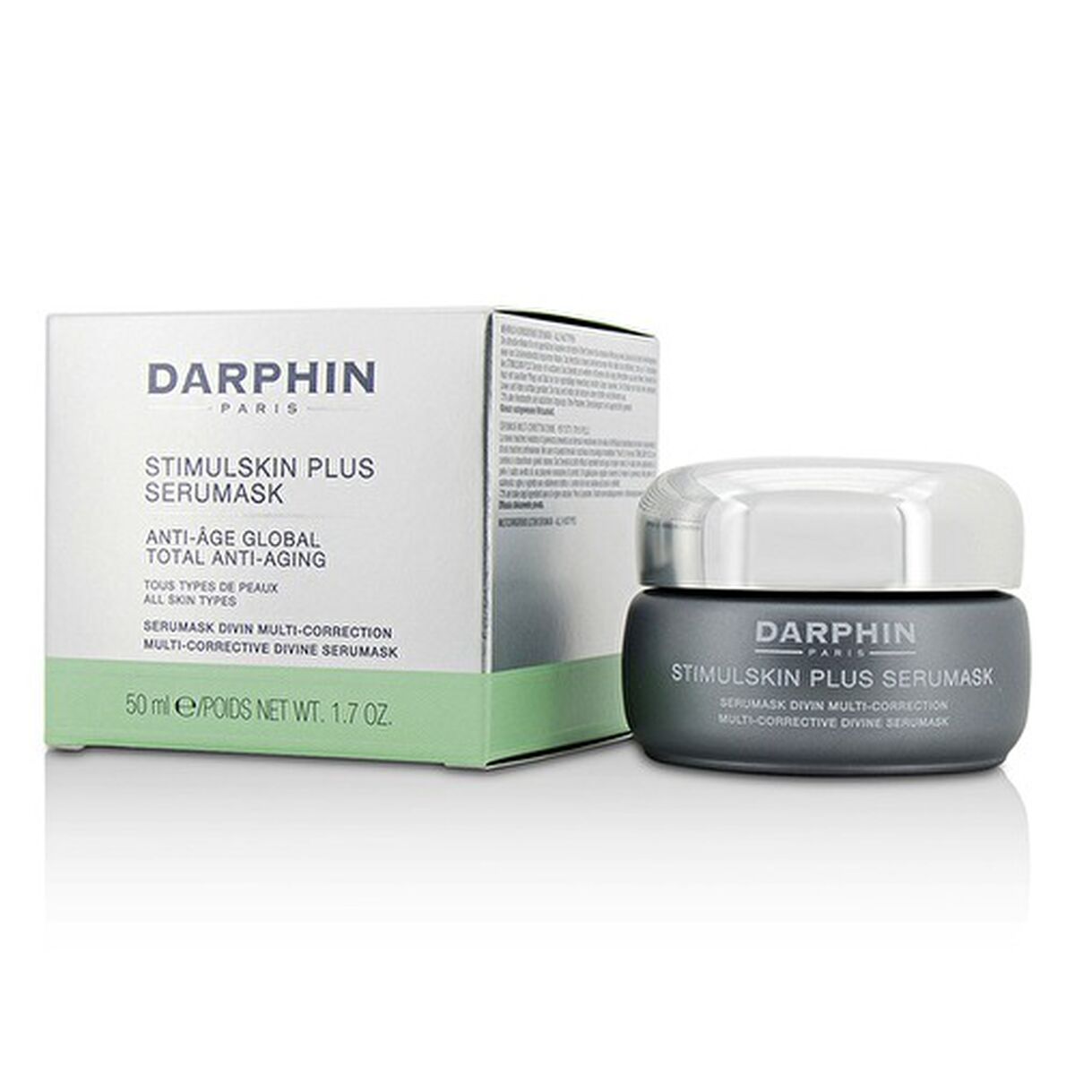 Darphin Stimulskin Plus Serumask 50 ml, total anti-aging skincare for all skin types, in a stylish jar and packaging.