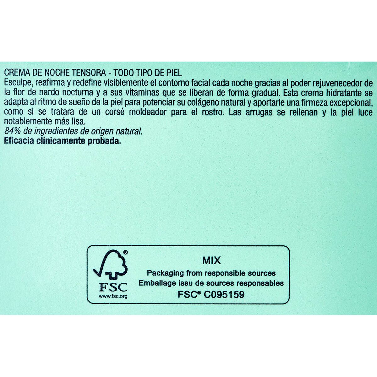Crème de nuit tensora pour tous types de peau, réactive et lisse le contour du visage, ingrédients naturels.
