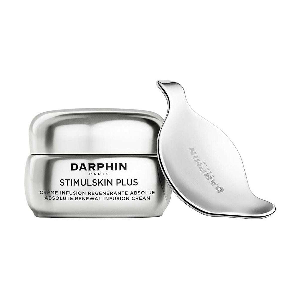 Crème visage Darphin STIMULSKIN PLUS en pot argenté avec couvercle, cosmétique de soin de qualité.