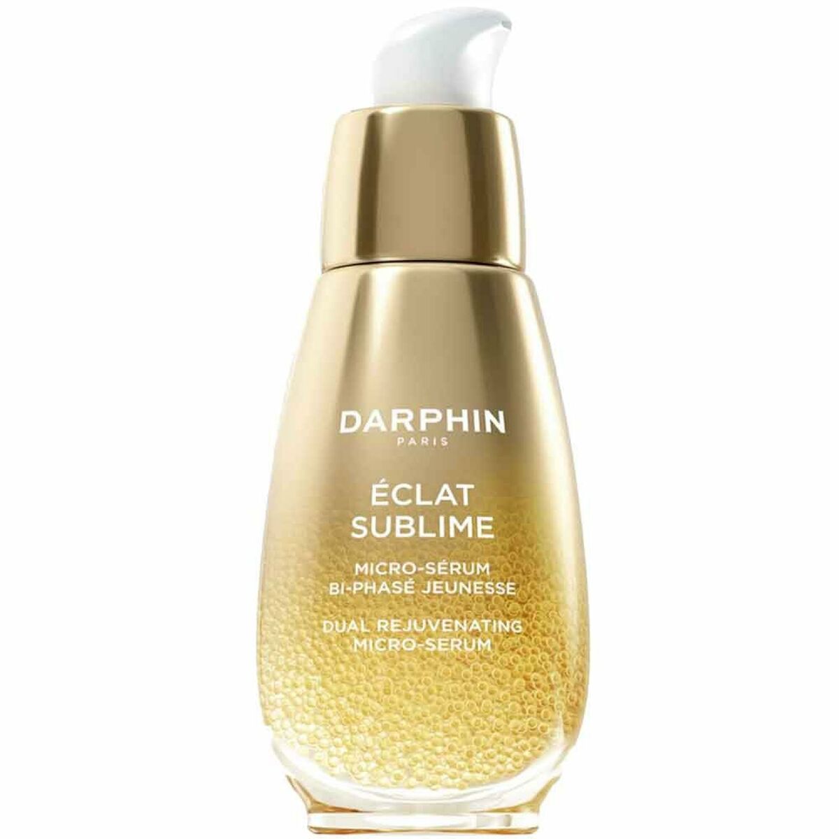 Flacon de micro-sérum Darphin ÉCLAT SUBLIME, bi-phasé, pour un soin de jeunesse revitalisant et rajeunissant.