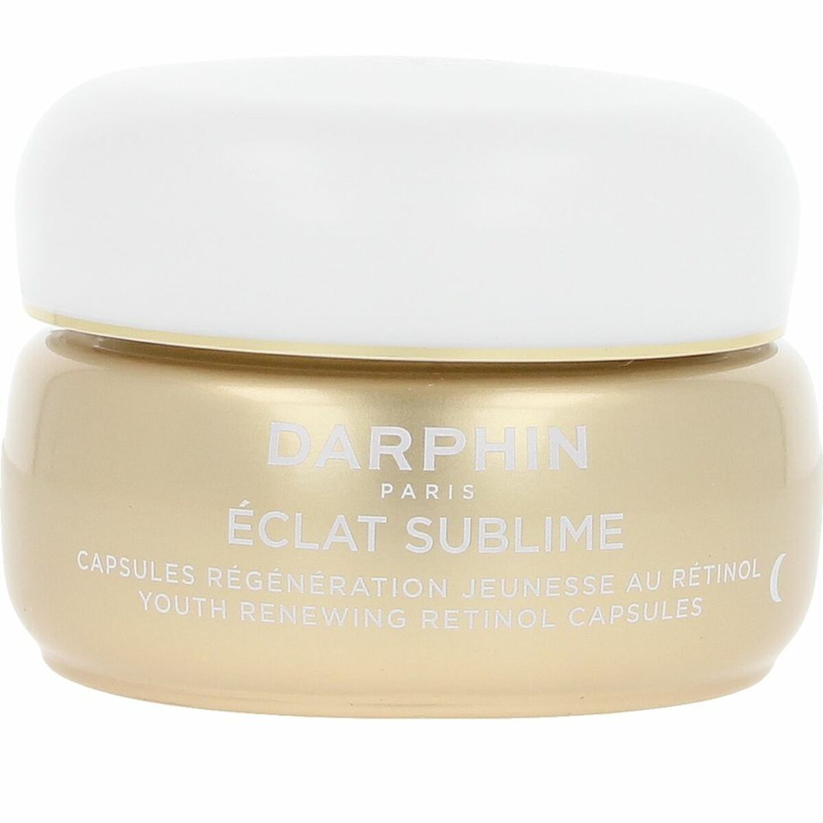 Darphin ÉCLAT SUBLIME youth renewing retinol capsules in a gold jar for radiant skincare.